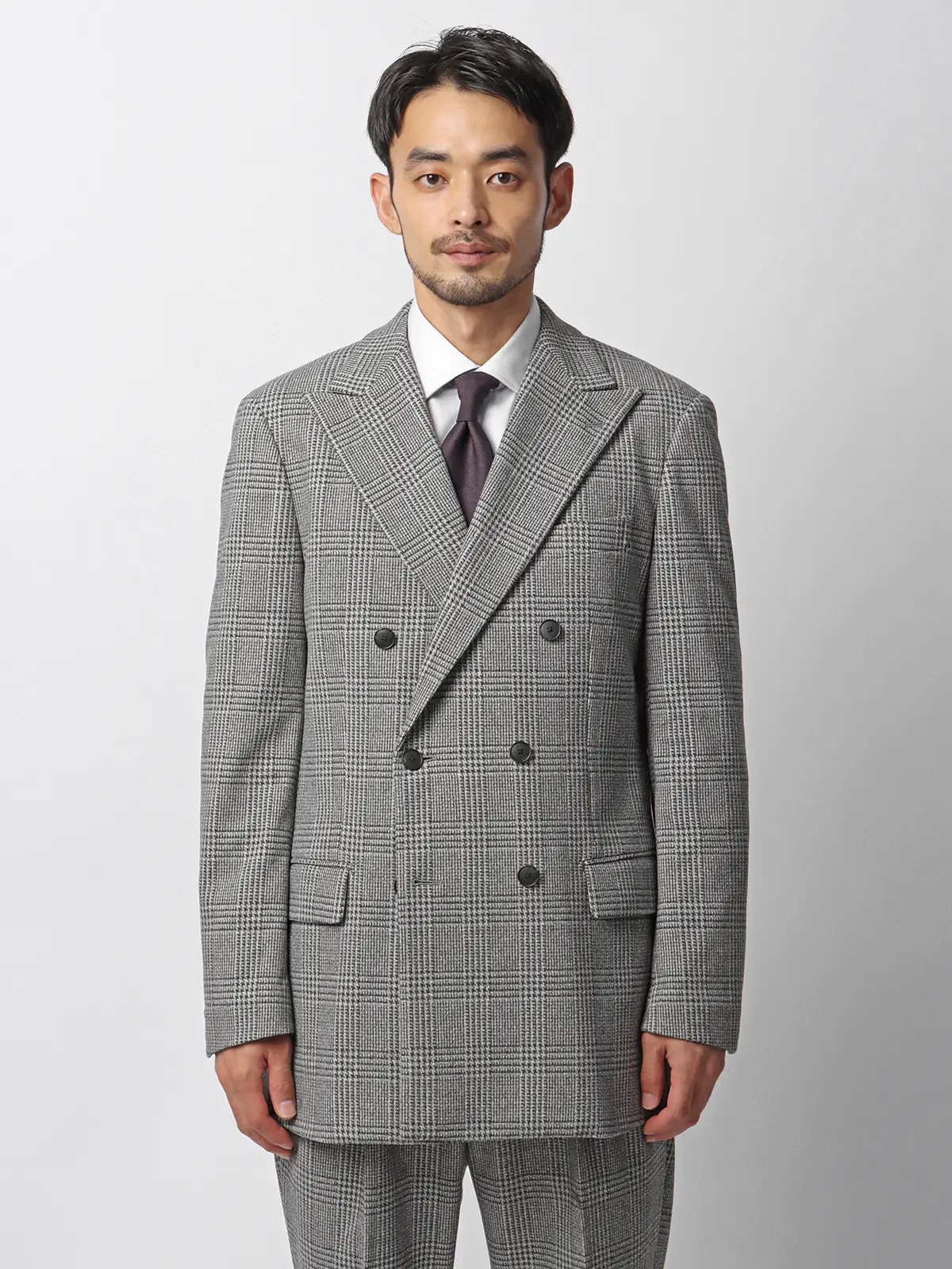 伸びるスーツ~Jersey~/ダブルブレスト/ウォッシャブル/6つボタン/グレンチェック/TR28 グレー 体型(DROP):スリム 8DROP(YA体),身長:160cm