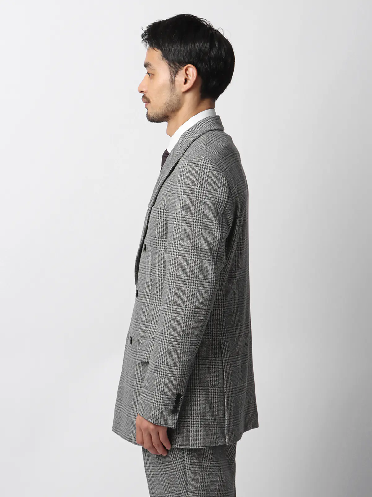 伸びるスーツ~Jersey~/ダブルブレスト/ウォッシャブル/6つボタン/グレンチェック/TR28 グレー 体型(DROP):スリム 8DROP(YA体),身長:160cm