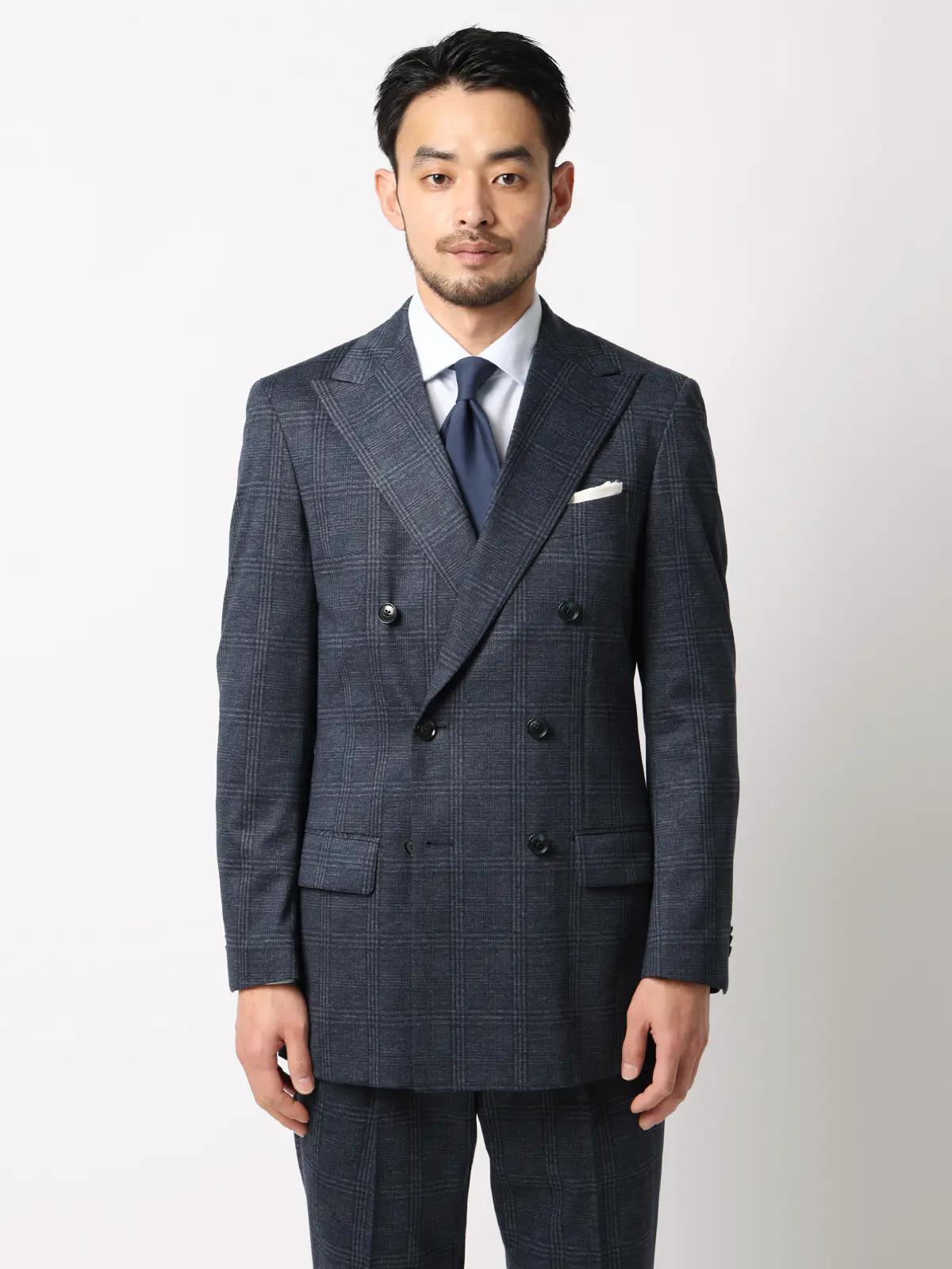 伸びるスーツ~Jersey~/ダブルブレスト/ウォッシャブル/ストレッチ/6つボタン/オーバーチェック/TR28 ブルー 体型(DROP):スリム 8DROP(YA体),身長:160cm