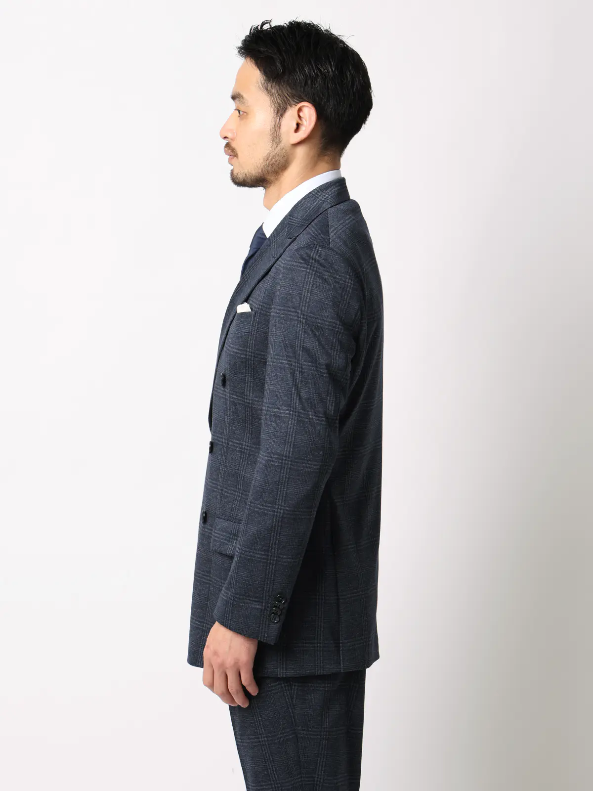 伸びるスーツ~Jersey~/ダブルブレスト/ウォッシャブル/ストレッチ/6つボタン/オーバーチェック/TR28 ブルー 体型(DROP):スリム 8DROP(YA体),身長:160cm