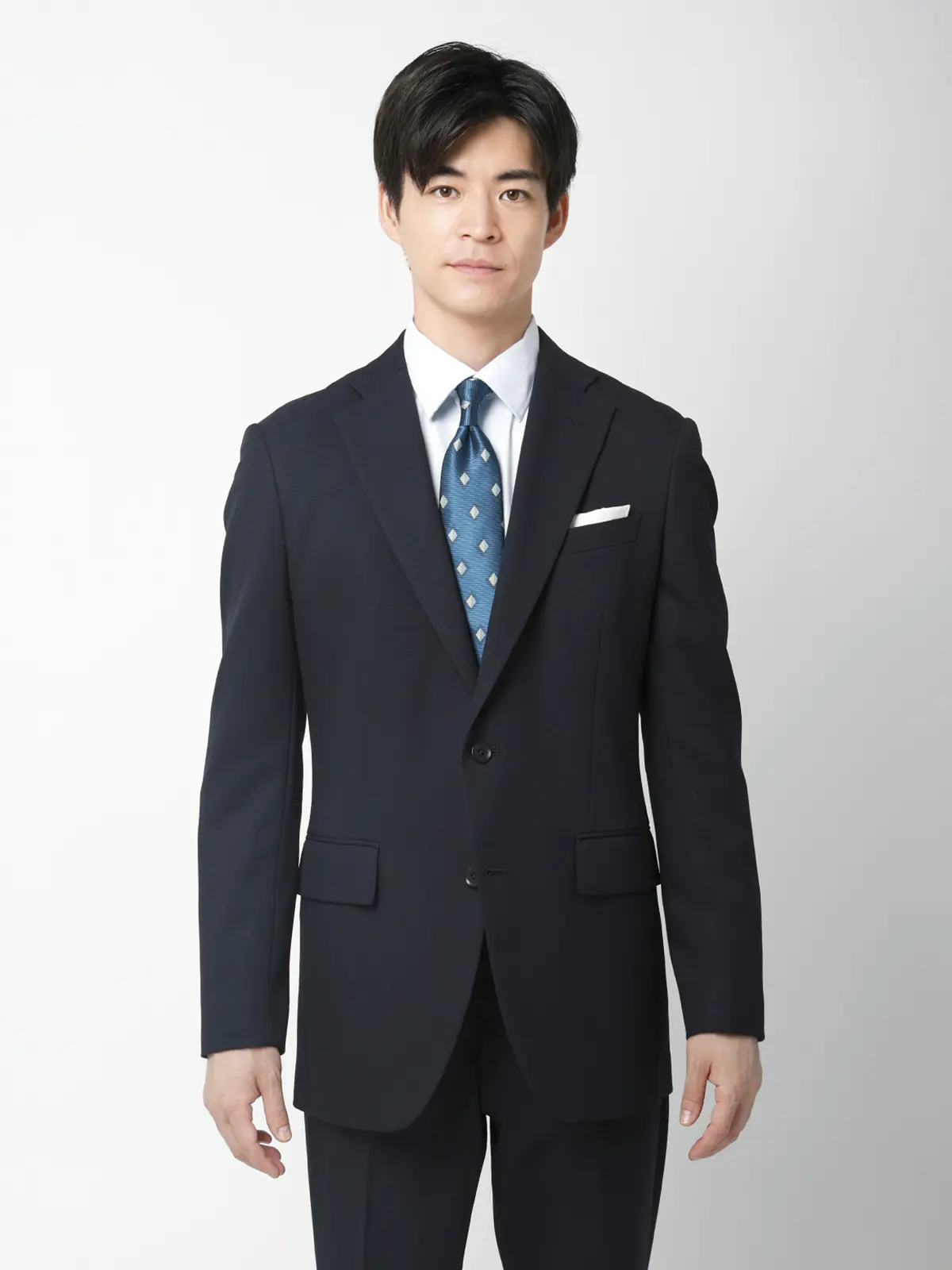 スーツ／ウォッシャブル／ストレッチ／2つボタン／ハウンドトゥース／CH25 ネイビー 体型（DROP):がっしり　2DROP(BE体),身長:170cm