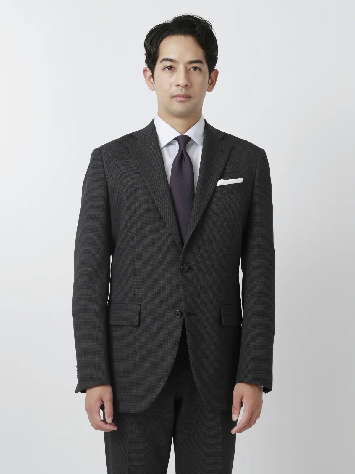 スーツ/ウォッシャブル/ストレッチ/2つボタン/ハウンドトゥース/CH25 チャコール 体型(DROP):がっしり 2DROP(BE体),身長:180cm