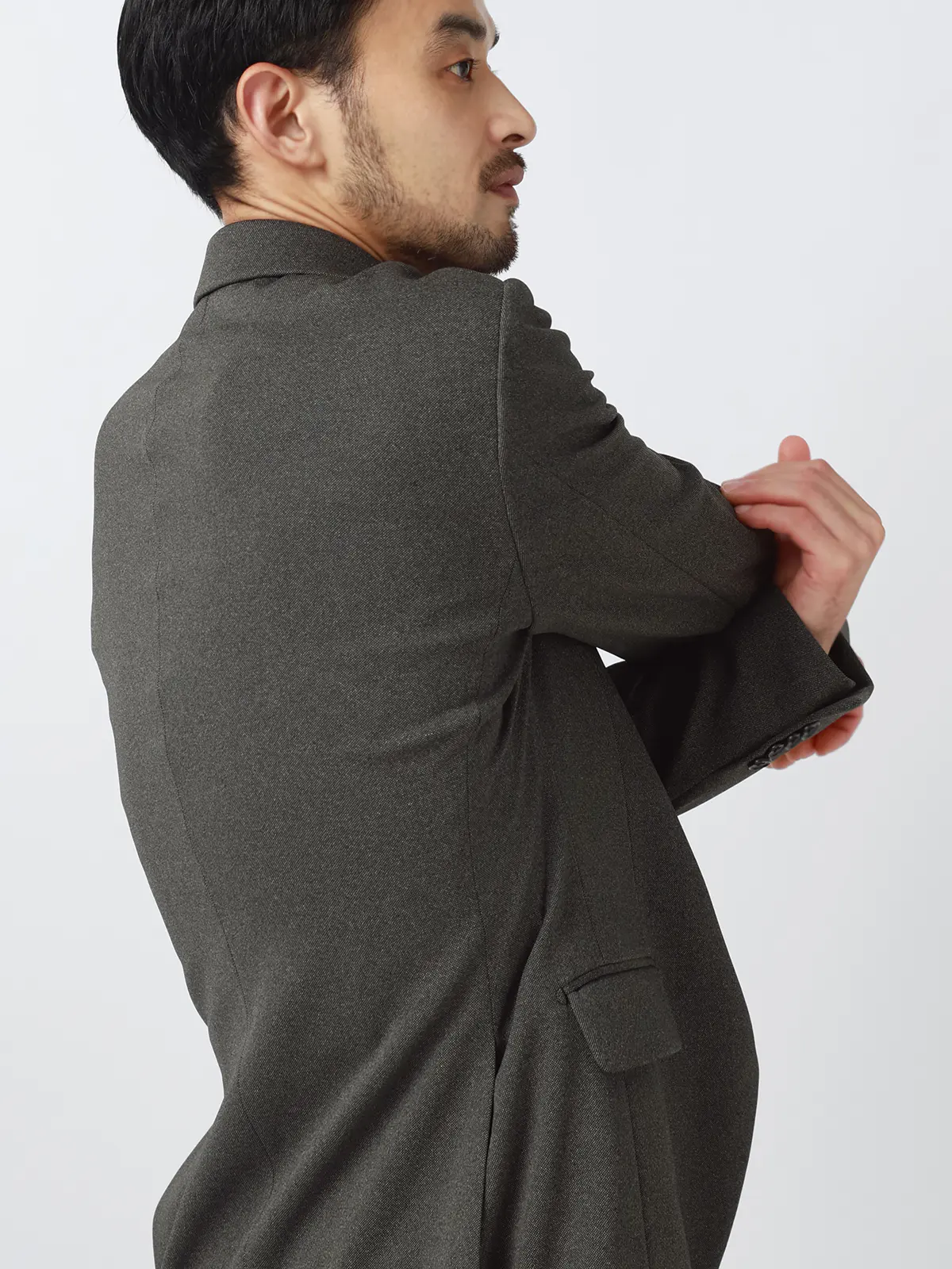 伸びるスーツ～Jersey～／ウォッシャブル／ストレッチ／2つボタン／織柄／CH25 ブラウン 体型（DROP):ややがっしり　4DROP(AB体),身長:170cm