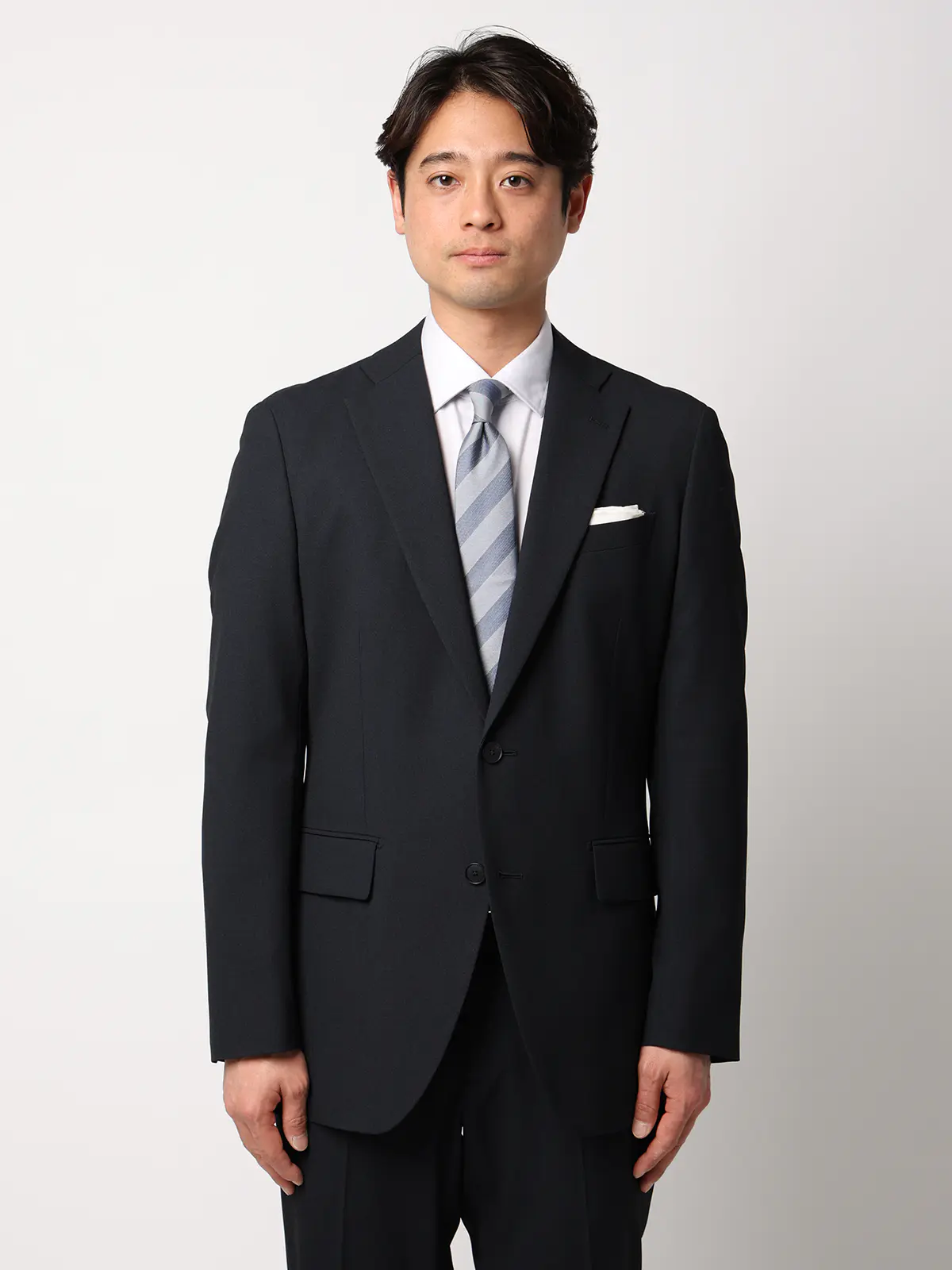 "超"伸びる最高スーツ／ウォッシャブル／ストレッチ／2つボタン／シャークスキン／CH25 ネイビー 体型（DROP):スリム　8DROP(YA体),身長:160cm