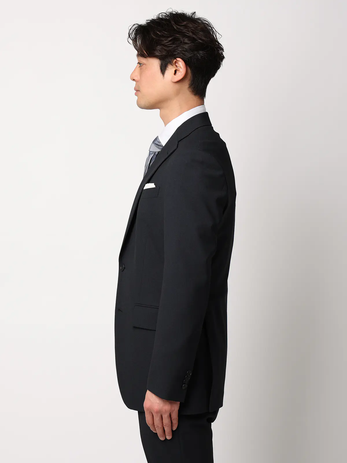 "超"伸びる最高スーツ／ウォッシャブル／ストレッチ／2つボタン／シャークスキン／CH25 ネイビー 体型（DROP):スリム　8DROP(YA体),身長:160cm