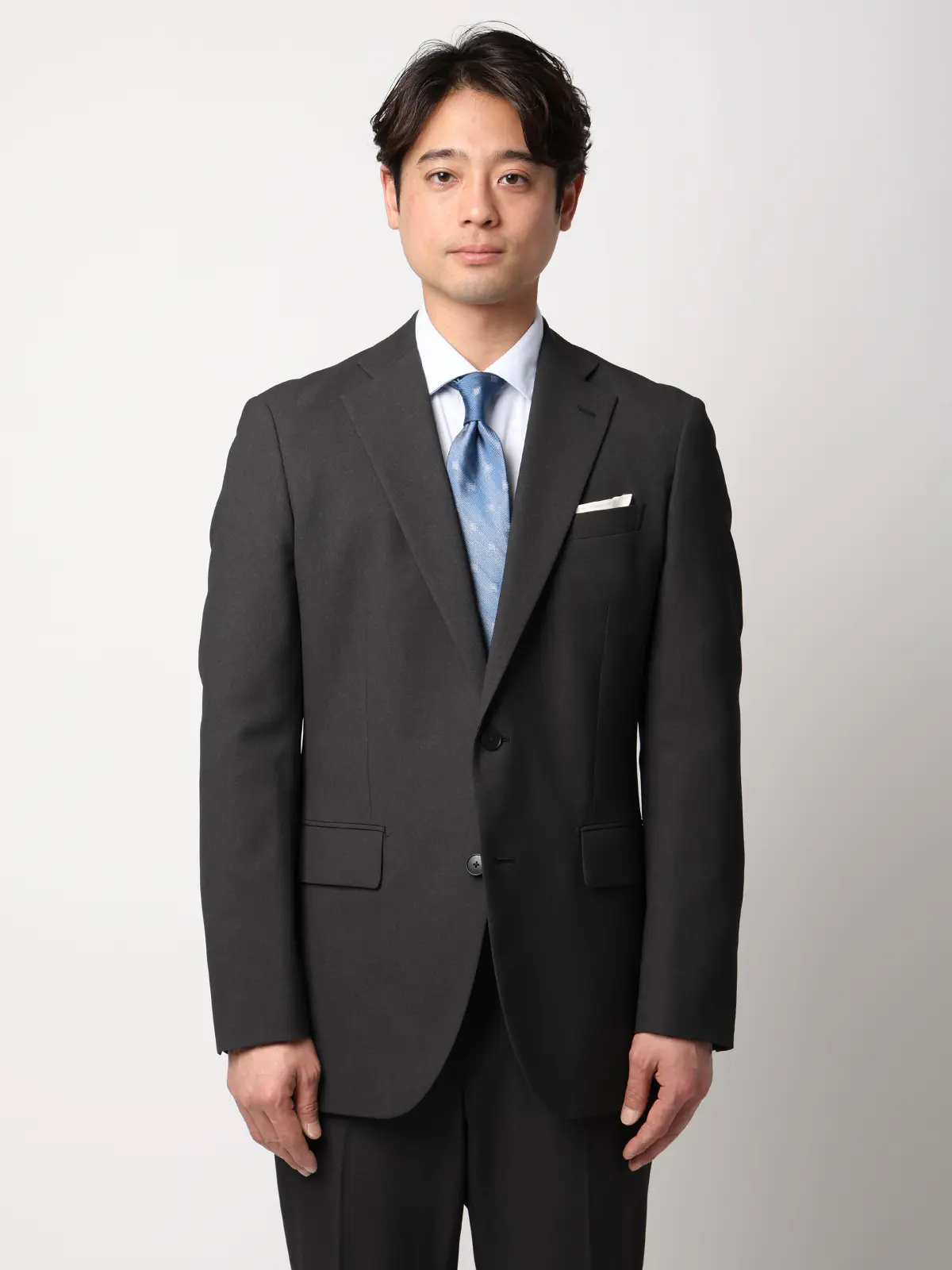 "超"伸びる最高スーツ／ウォッシャブル／ストレッチ／2つボタン／シャークスキン／CH25 グレー 体型（DROP):スリム　8DROP(YA体),身長:160cm