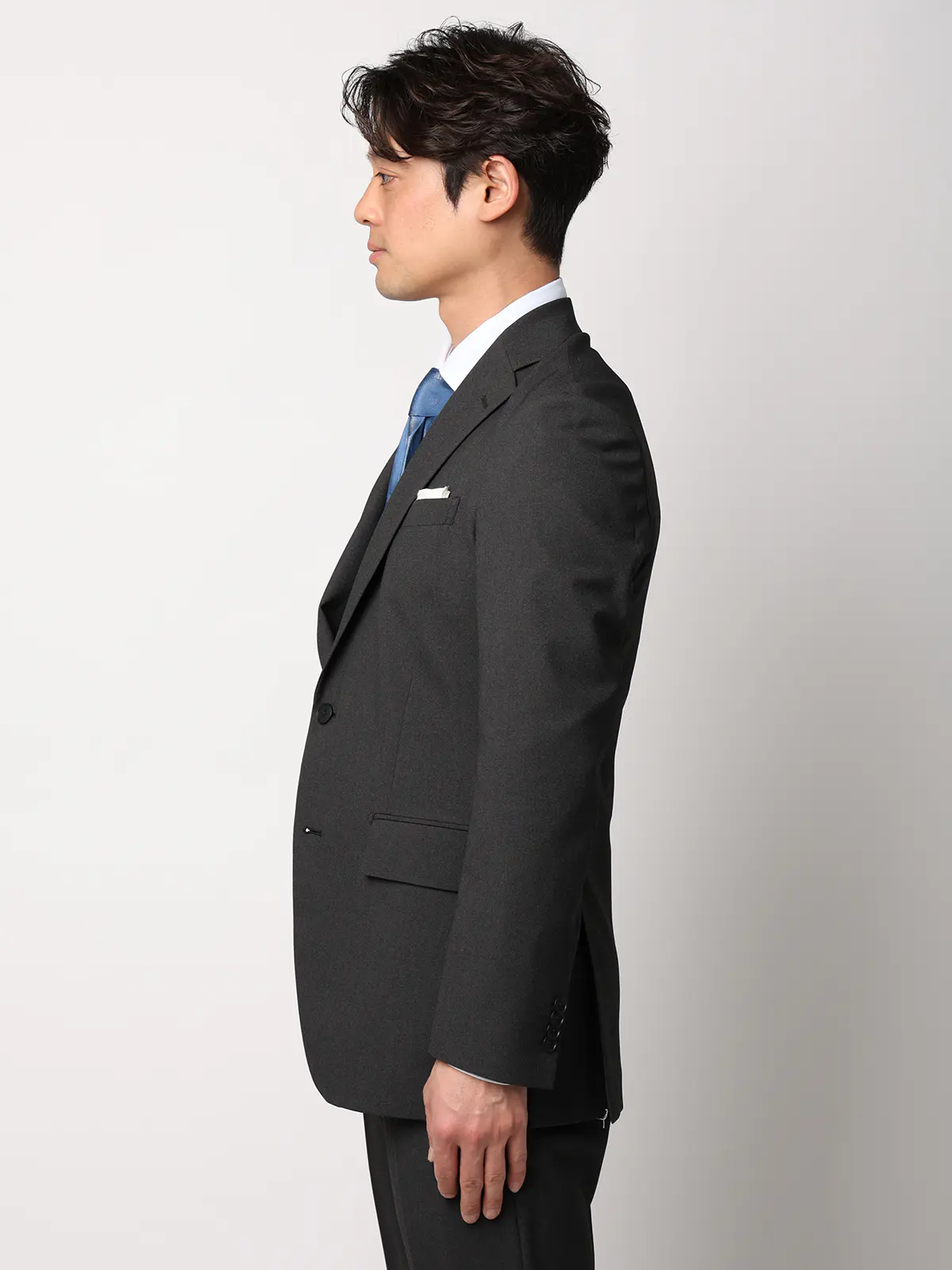 "超"伸びる最高スーツ／ウォッシャブル／ストレッチ／2つボタン／シャークスキン／CH25 グレー 体型（DROP):スリム　8DROP(YA体),身長:160cm