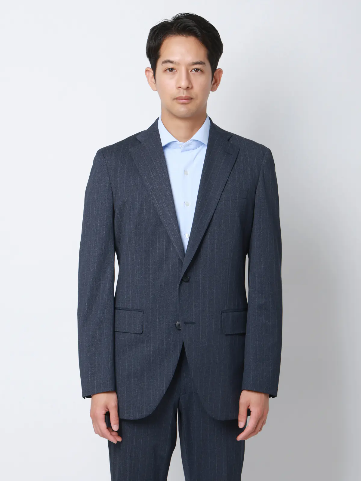 冷たいスーツ~Jersey~/ウォッシャブル/ストレッチ/接触冷感/2つボタン/ストライプ/CH25 ブルー 体型(DROP):スリム 8DROP(YA体),身長:160cm