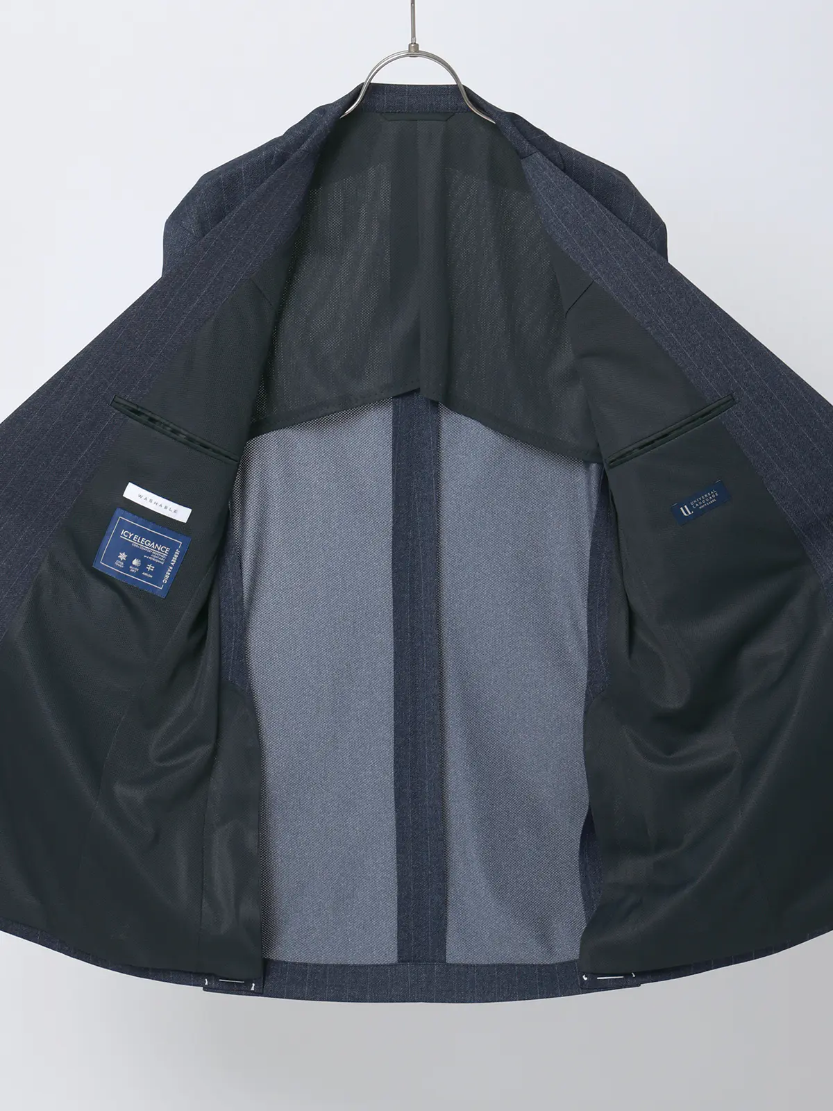 冷たいスーツ~Jersey~/ウォッシャブル/ストレッチ/接触冷感/2つボタン/ストライプ/CH25 ブルー 体型(DROP):スリム 8DROP(YA体),身長:160cm