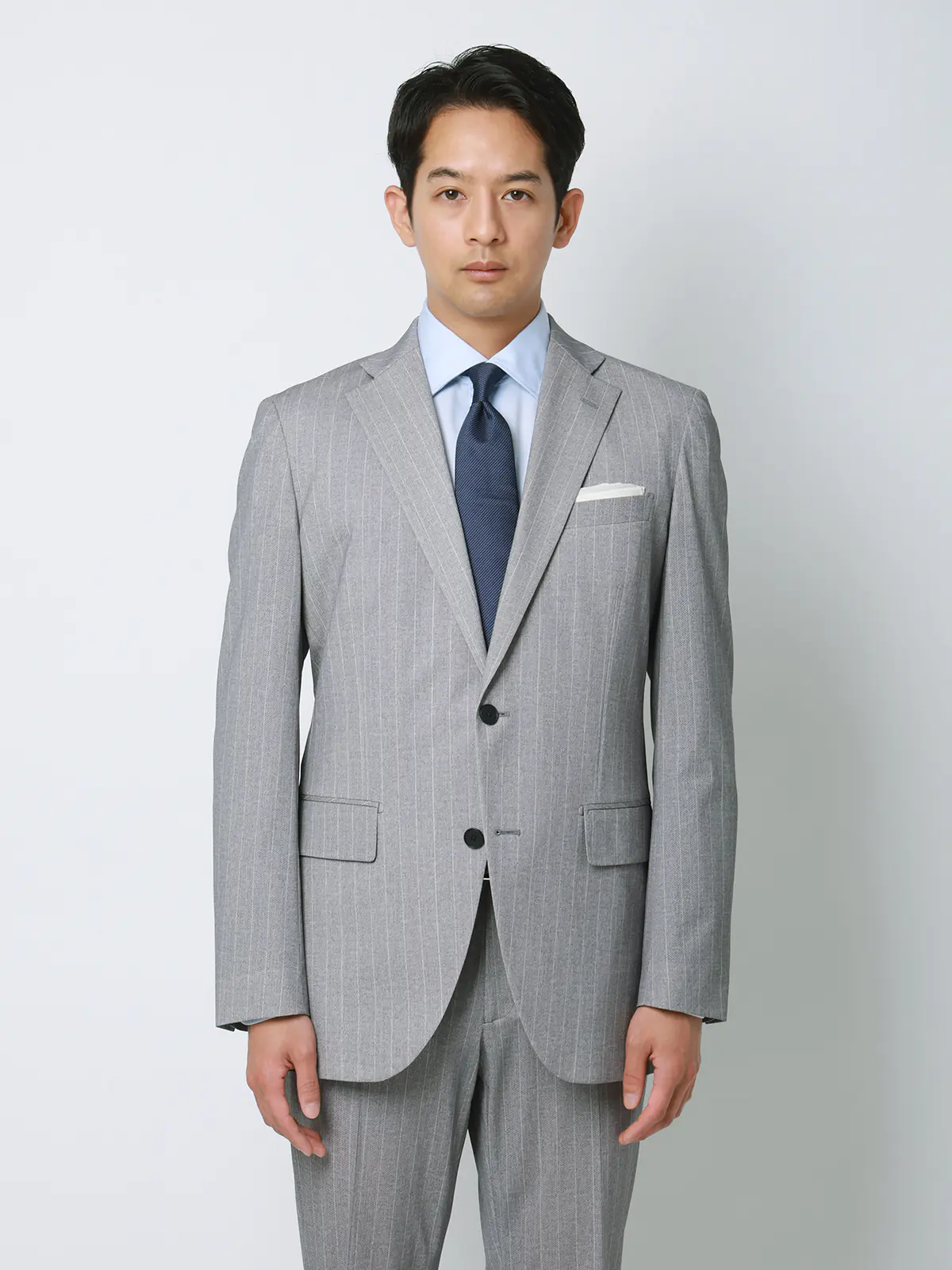 冷たいスーツ～Jersey～／ウォッシャブル／ストレッチ／接触冷感／2つボタン／ストライプ／CH25 ライトグレー 体型（DROP):スリム　8DROP(YA体),身長:160cm