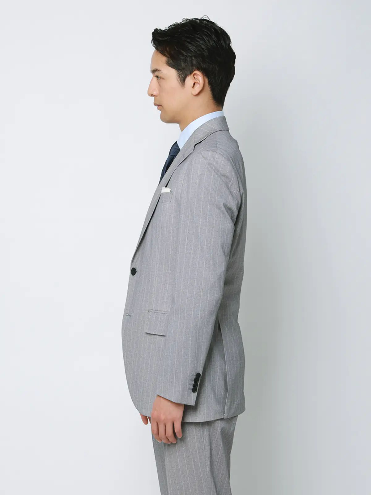 冷たいスーツ～Jersey～／ウォッシャブル／ストレッチ／接触冷感／2つボタン／ストライプ／CH25 ライトグレー 体型（DROP):スリム　8DROP(YA体),身長:160cm