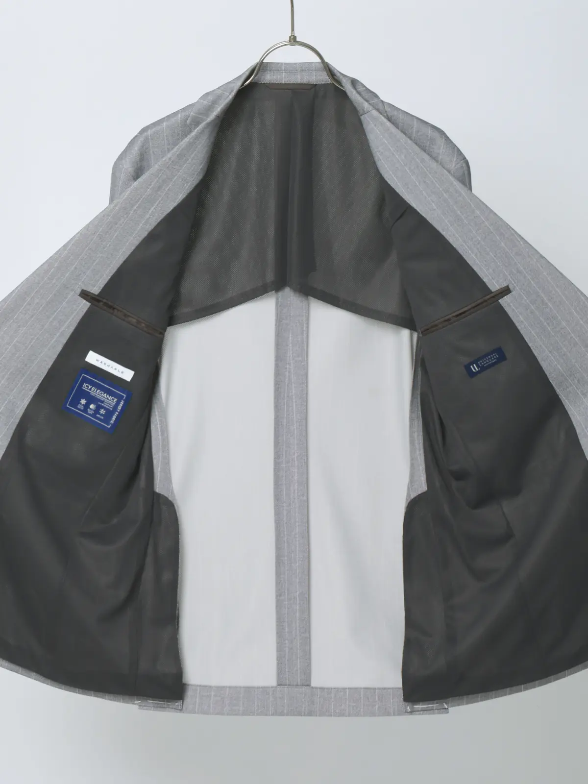 冷たいスーツ～Jersey～／ウォッシャブル／ストレッチ／接触冷感／2つボタン／ストライプ／CH25 ライトグレー 体型（DROP):スリム　8DROP(YA体),身長:160cm