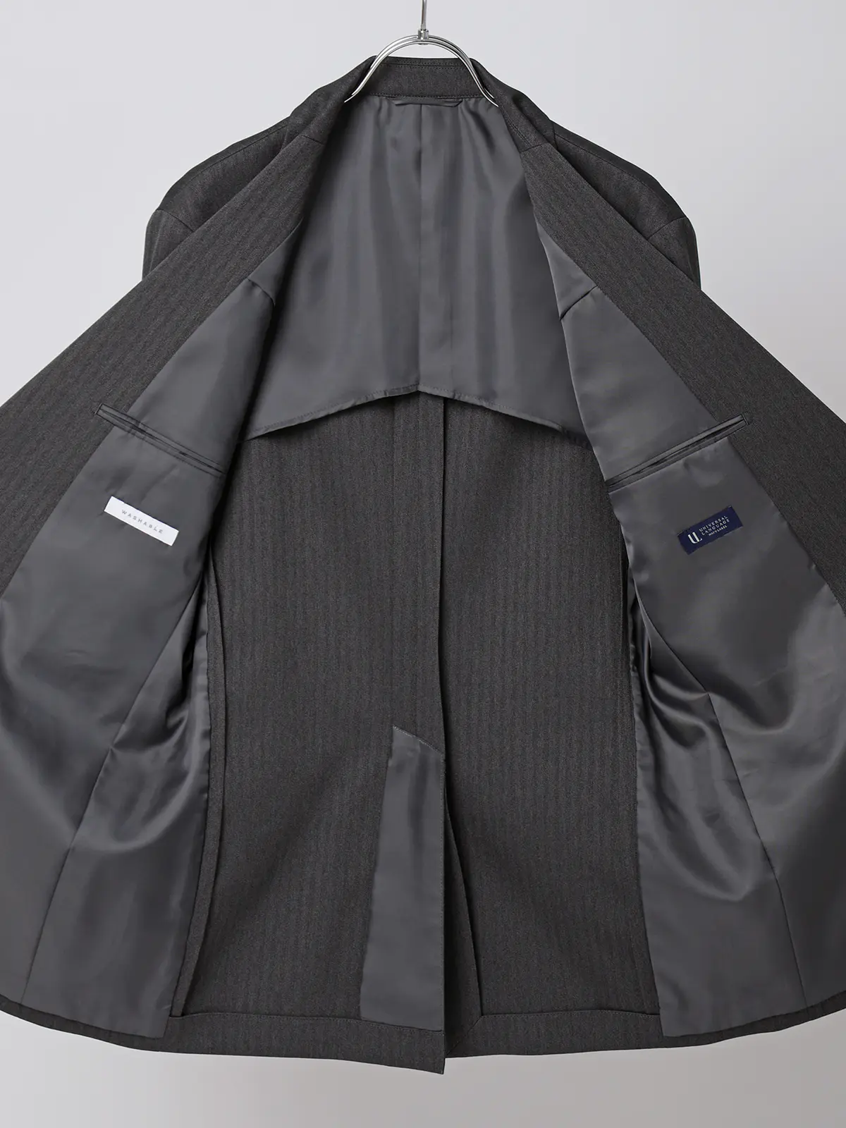 最高スーツ／ウォッシャブル／ストレッチ／2つボタン／ヘリンボーン／CH26 グレー 体型（DROP):普通　6DROP(A体),身長:185cm