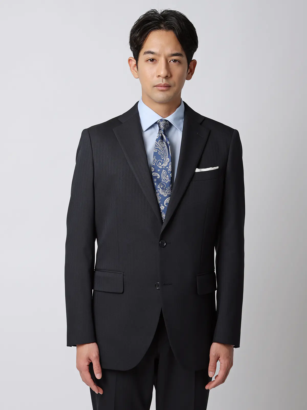 最高スーツ／ウォッシャブル／ストレッチ／2つボタン／ヘリンボーン／CH26 ネイビー 体型（DROP):ややがっしり　4DROP(AB体),身長:165cm