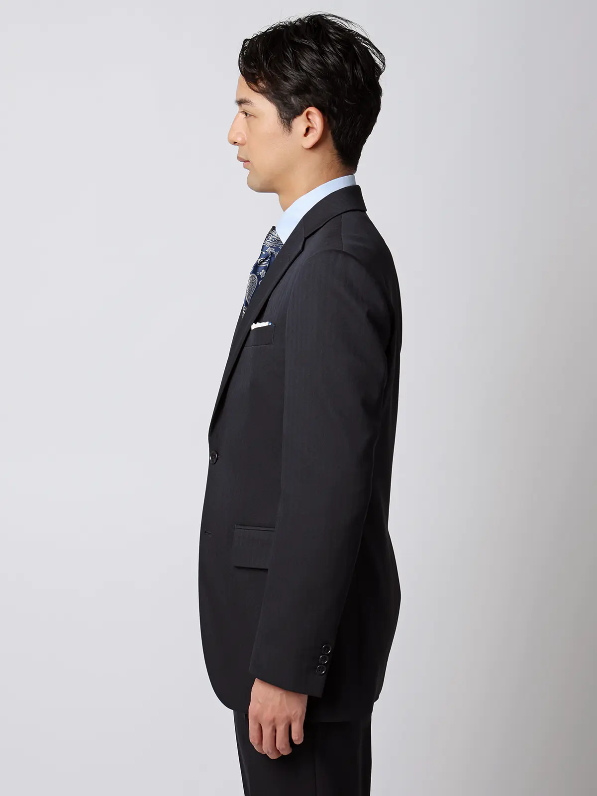 最高スーツ／ウォッシャブル／ストレッチ／2つボタン／ヘリンボーン／CH26 ネイビー 体型（DROP):ややがっしり　4DROP(AB体),身長:165cm