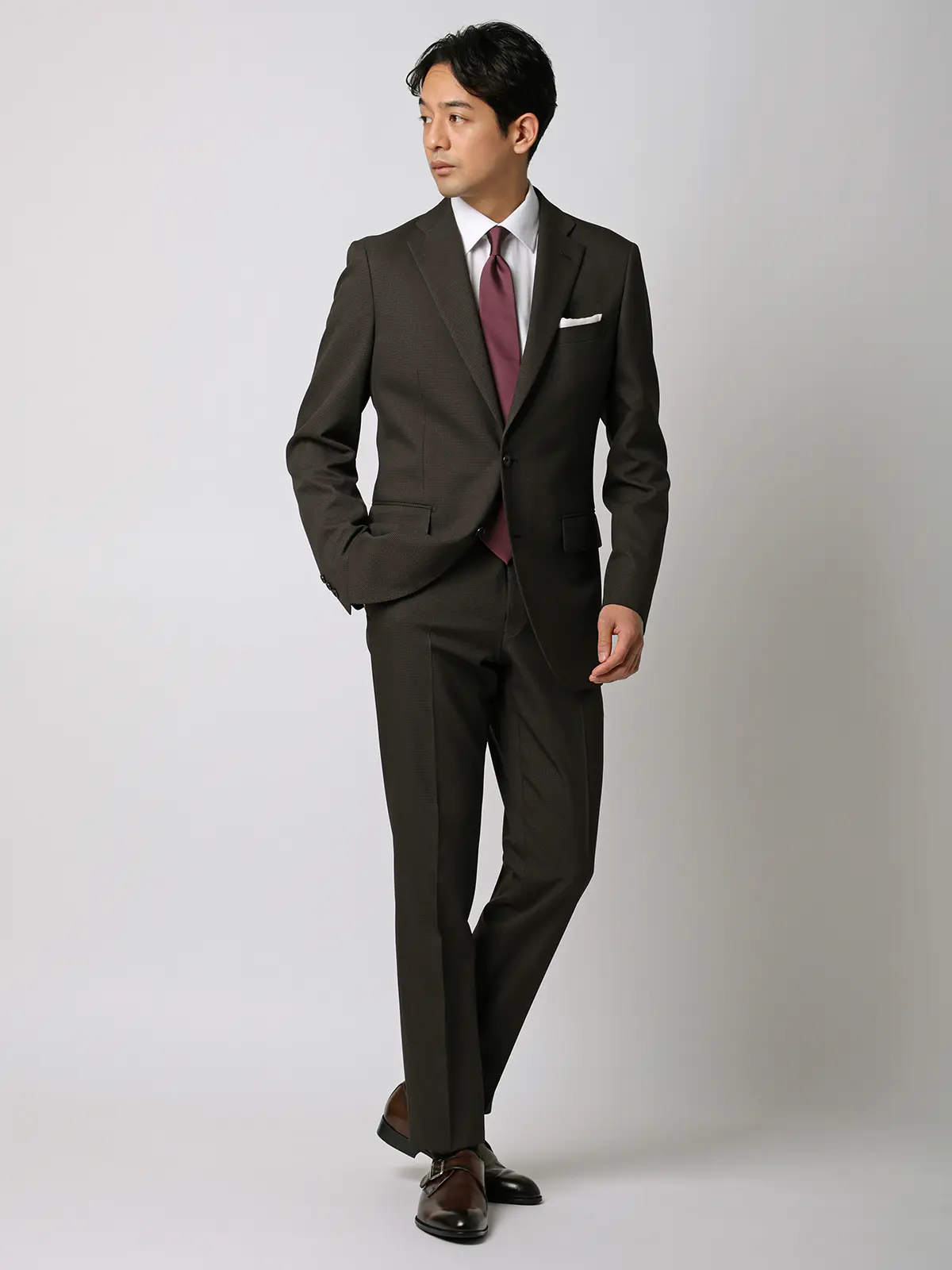 最高スーツ／ウォッシャブル／ストレッチ／2つボタン／ハウンドトゥース／CH26 ブラウン 体型（DROP):ややがっしり　4DROP(AB体),身長:190cm