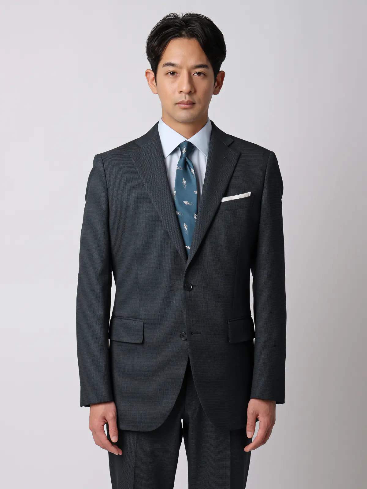 最高スーツ/ウォッシャブル/ストレッチ/2つボタン/ハウンドトゥース/CH26 ネイビー 体型(DROP):スリム 8DROP(YA体),身長:160cm