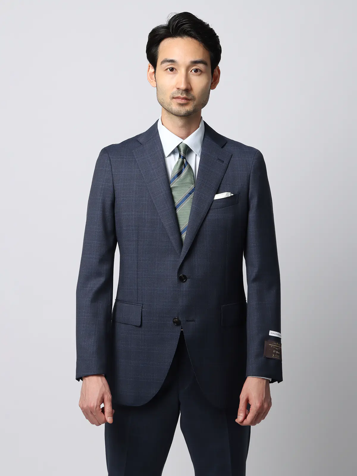 スーツ／2つボタン／CANONICO／21μ PRUNELLE／グレンチェック／CH25 ネイビー 体型（DROP):スリム　8DROP(YA体),身長:160cm