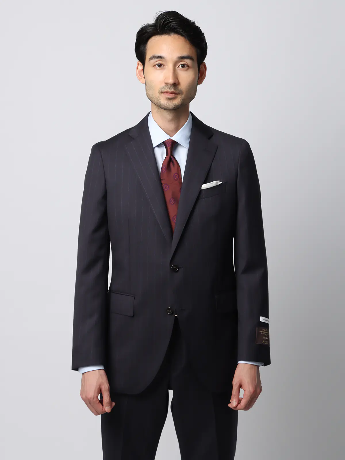 スーツ／2つボタン／CANONICO／21μ PRUNELLE／チョークストライプ／CH25 ネイビー 体型（DROP):スリム　8DROP(YA体),身長:160cm