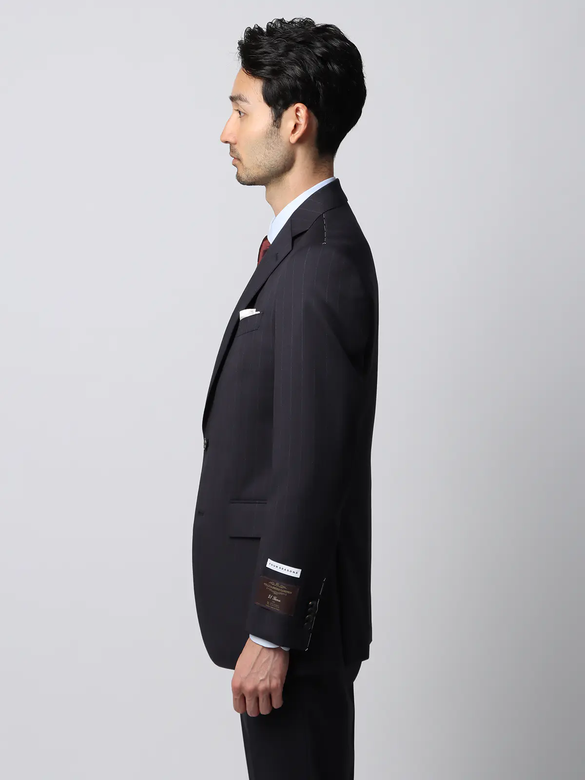 スーツ／2つボタン／CANONICO／21μ PRUNELLE／チョークストライプ／CH25 ネイビー 体型（DROP):スリム　8DROP(YA体),身長:160cm