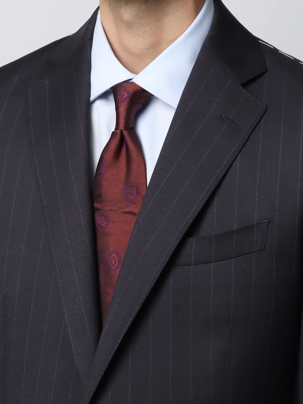 スーツ／2つボタン／CANONICO／21μ PRUNELLE／チョークストライプ／CH25 ネイビー 体型（DROP):スリム　8DROP(YA体),身長:160cm