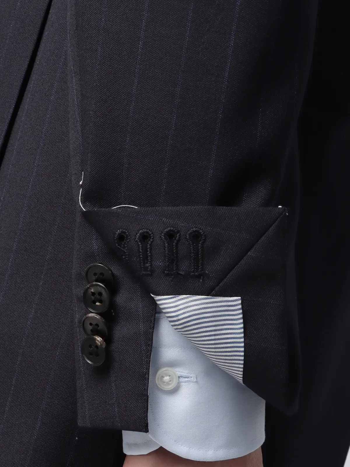 スーツ／2つボタン／CANONICO／21μ PRUNELLE／チョークストライプ／CH25 ネイビー 体型（DROP):スリム　8DROP(YA体),身長:160cm