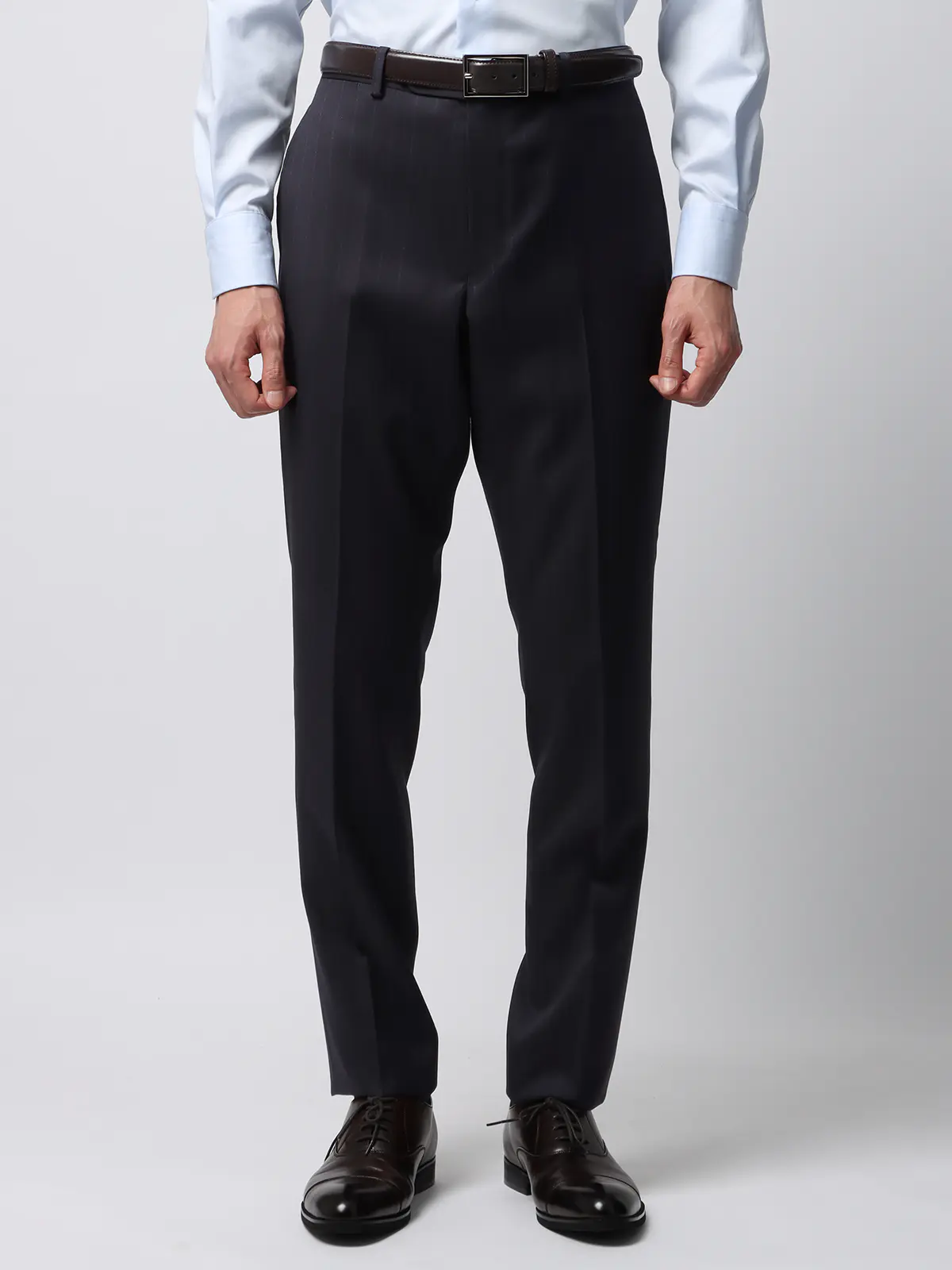 スーツ／2つボタン／CANONICO／21μ PRUNELLE／チョークストライプ／CH25 ネイビー 体型（DROP):スリム　8DROP(YA体),身長:160cm