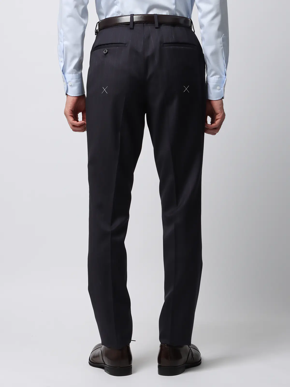 スーツ／2つボタン／CANONICO／21μ PRUNELLE／チョークストライプ／CH25 ネイビー 体型（DROP):スリム　8DROP(YA体),身長:160cm