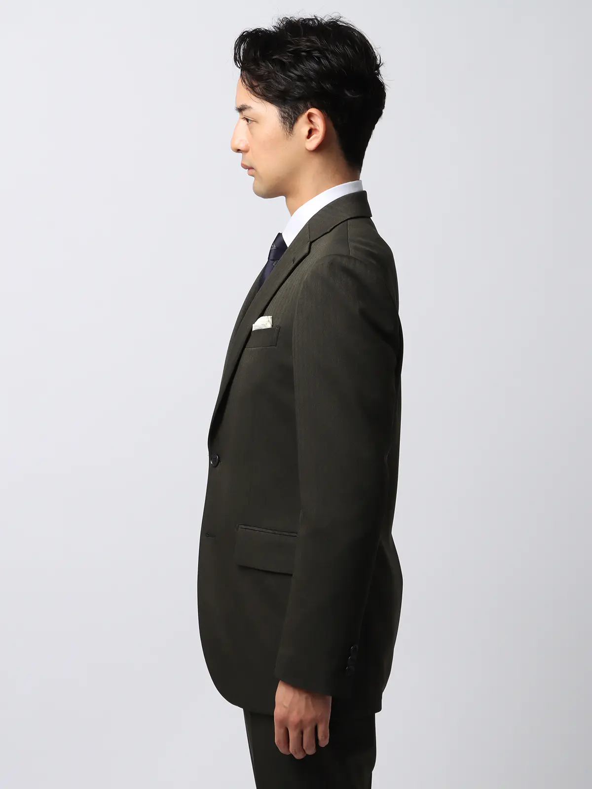 最高スーツ／ウォッシャブル／NON IRON／ストレッチ／2つボタン／ヘリンボーン／CH26 グリーン系 体型（DROP):スリム　8DROP(YA体),身長:160cm