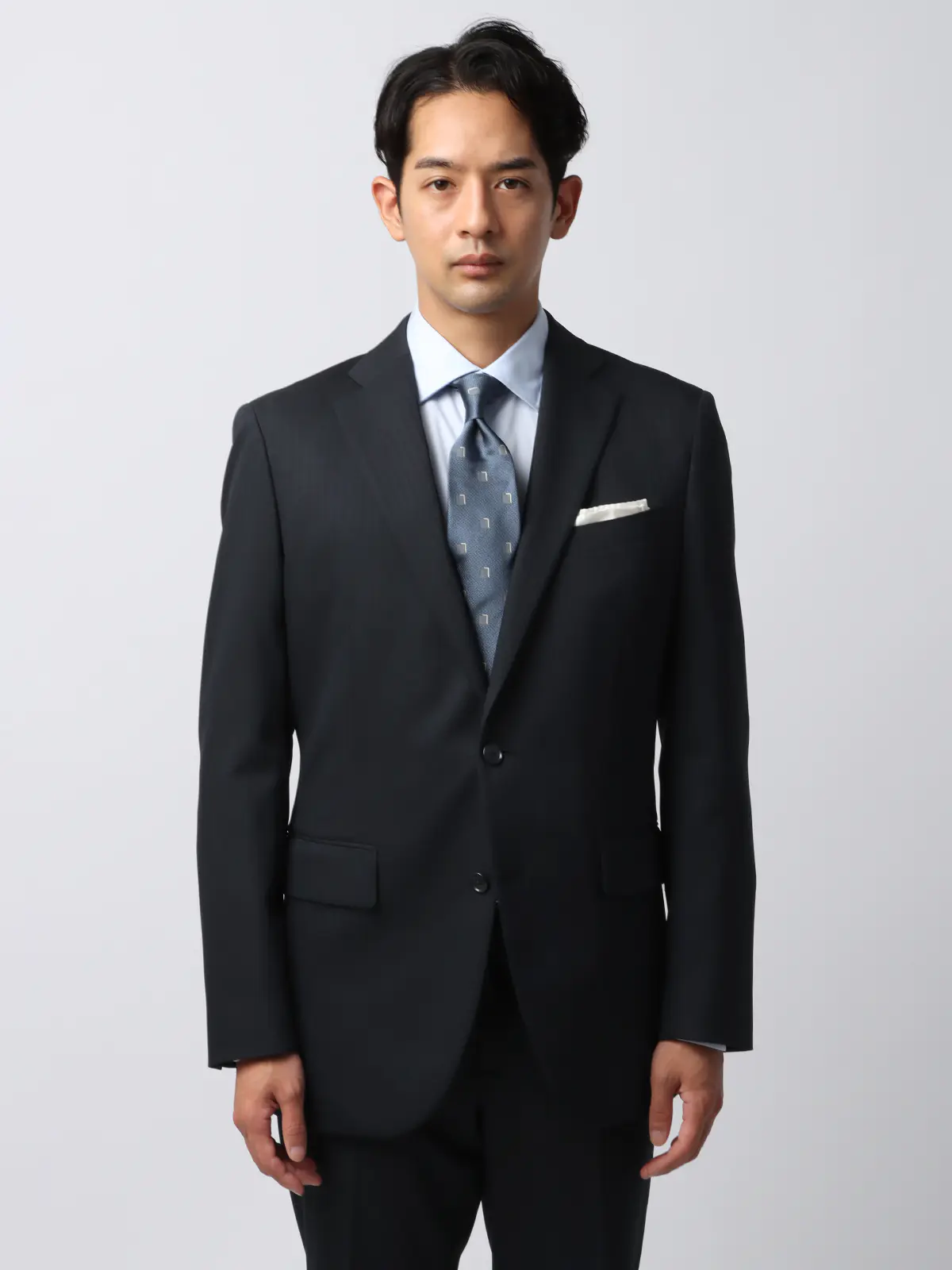 最高スーツ／ウォッシャブル／NON IRON／ストレッチ／2つボタン／ヘリンボーン／CH26 ネイビー系 体型（DROP):スリム　8DROP(YA体),身長:160cm