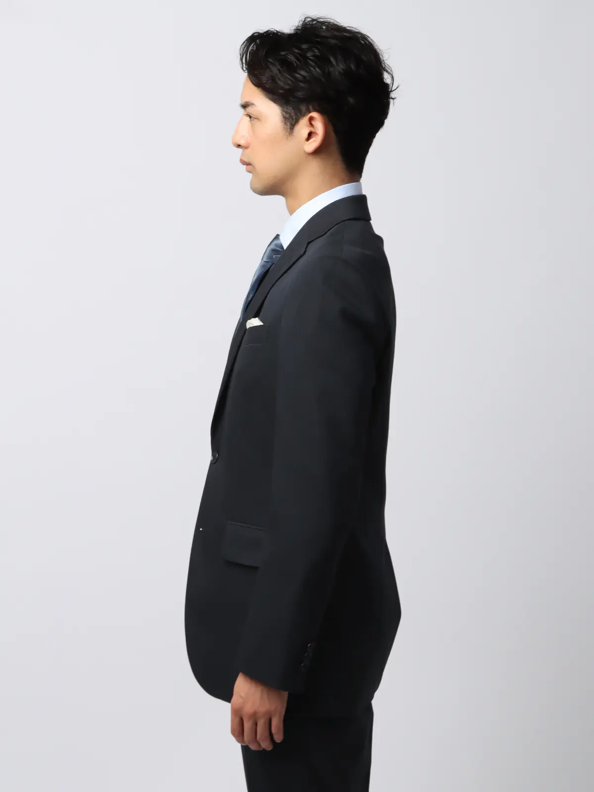 最高スーツ／ウォッシャブル／NON IRON／ストレッチ／2つボタン／ヘリンボーン／CH26 ネイビー系 体型（DROP):スリム　8DROP(YA体),身長:160cm
