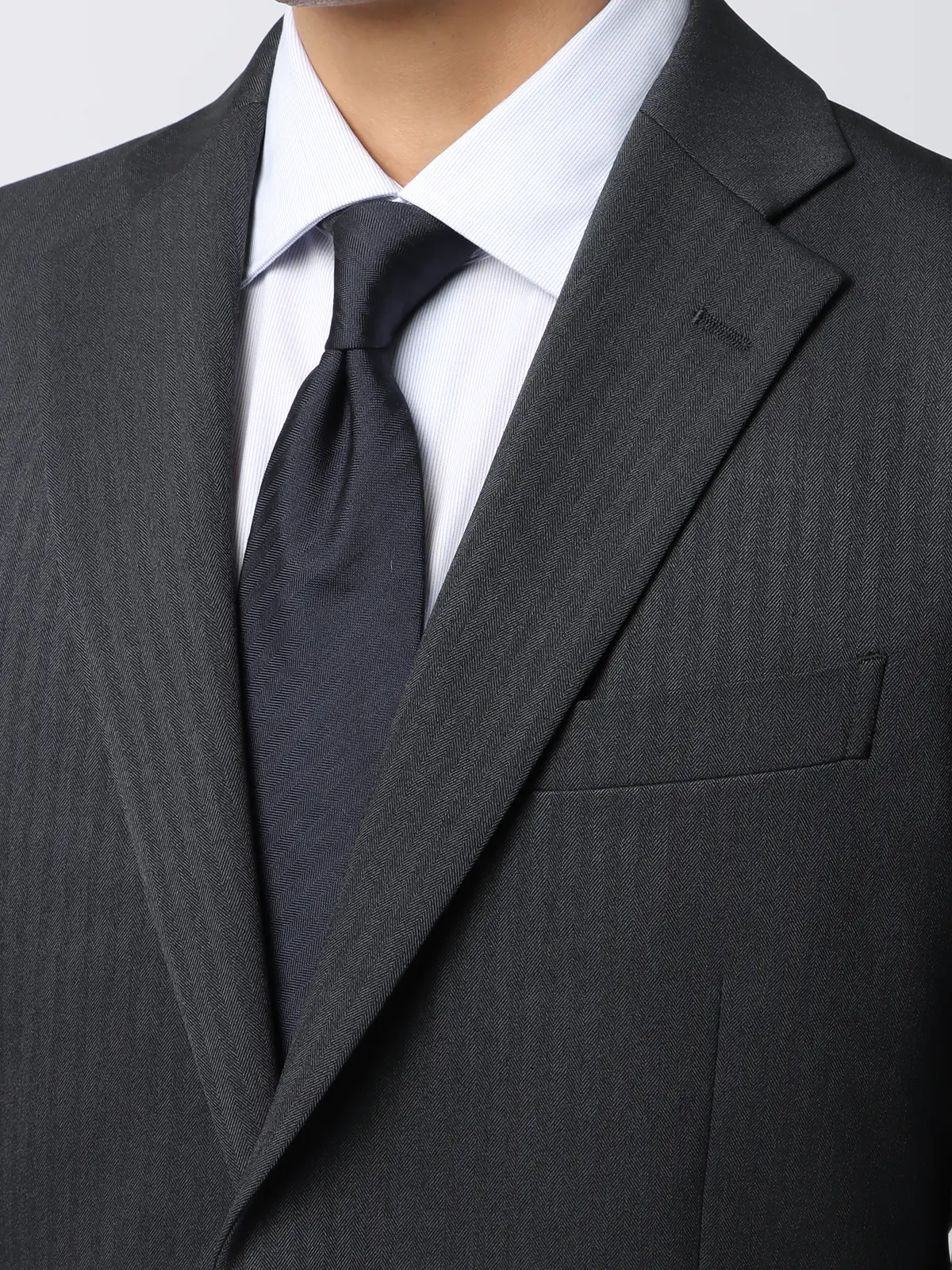 最高スーツ／ウォッシャブル／NON IRON／ストレッチ／2つボタン／ヘリンボーン／CH26 グレー系 体型（DROP):スリム　8DROP(YA体),身長:160cm