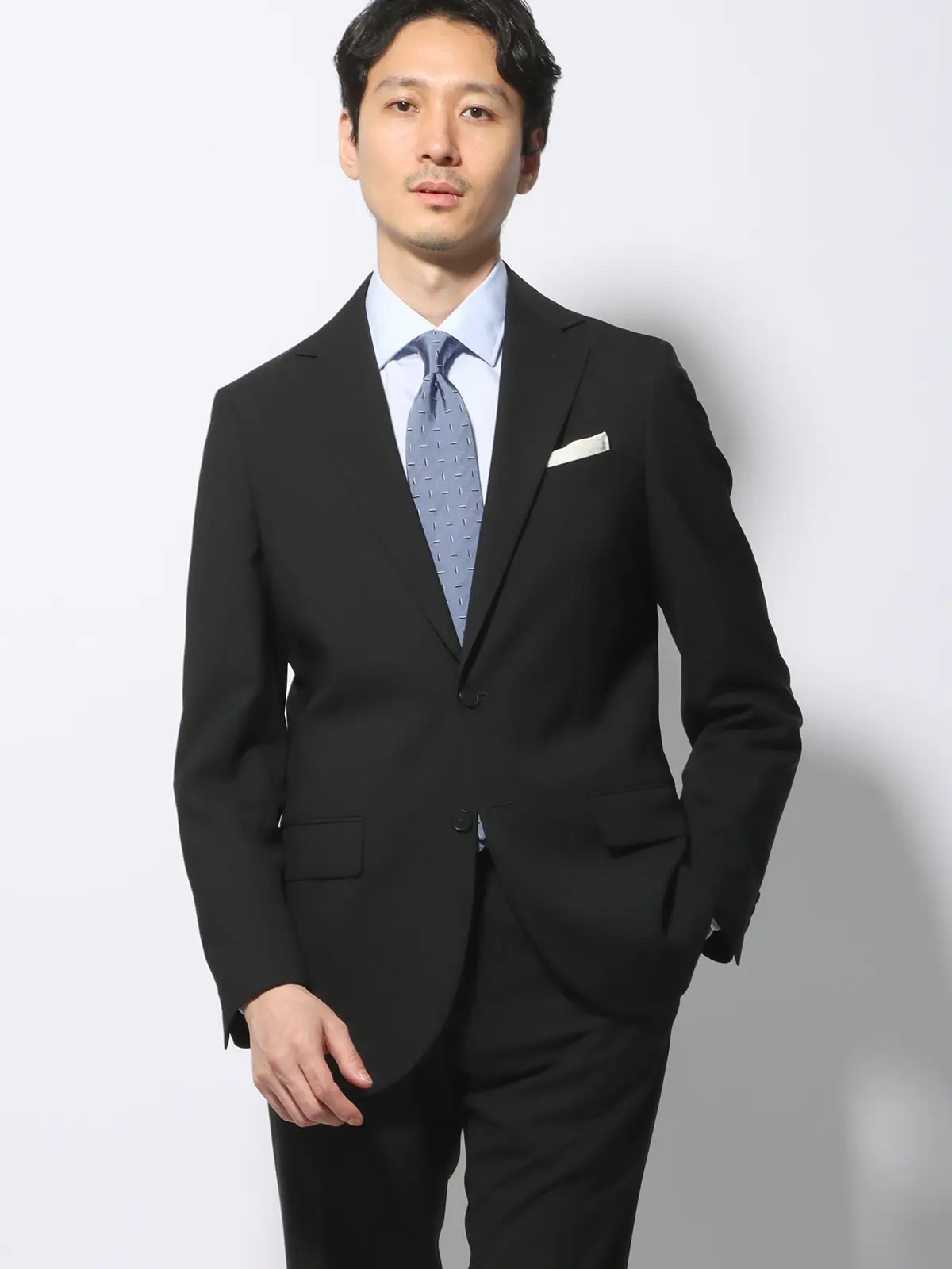 WEB限定/スーツ/ウォッシャブル/ストレッチ/2つボタン/ヘリンボーン/裾上げ済み ブラック 体型(DROP):普通 6DROP(A体),身長:165cm