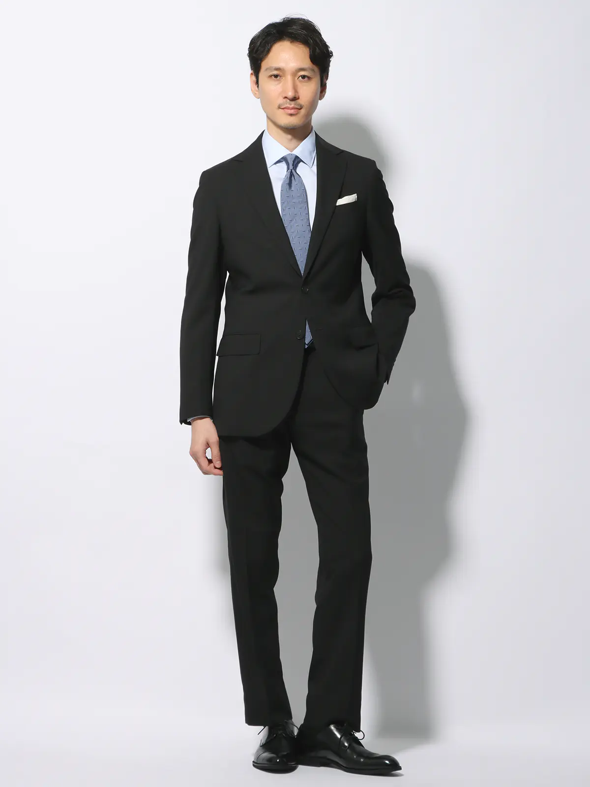 WEB限定/スーツ/ウォッシャブル/ストレッチ/2つボタン/ヘリンボーン/裾上げ済み ブラック 体型(DROP):普通 6DROP(A体),身長:165cm