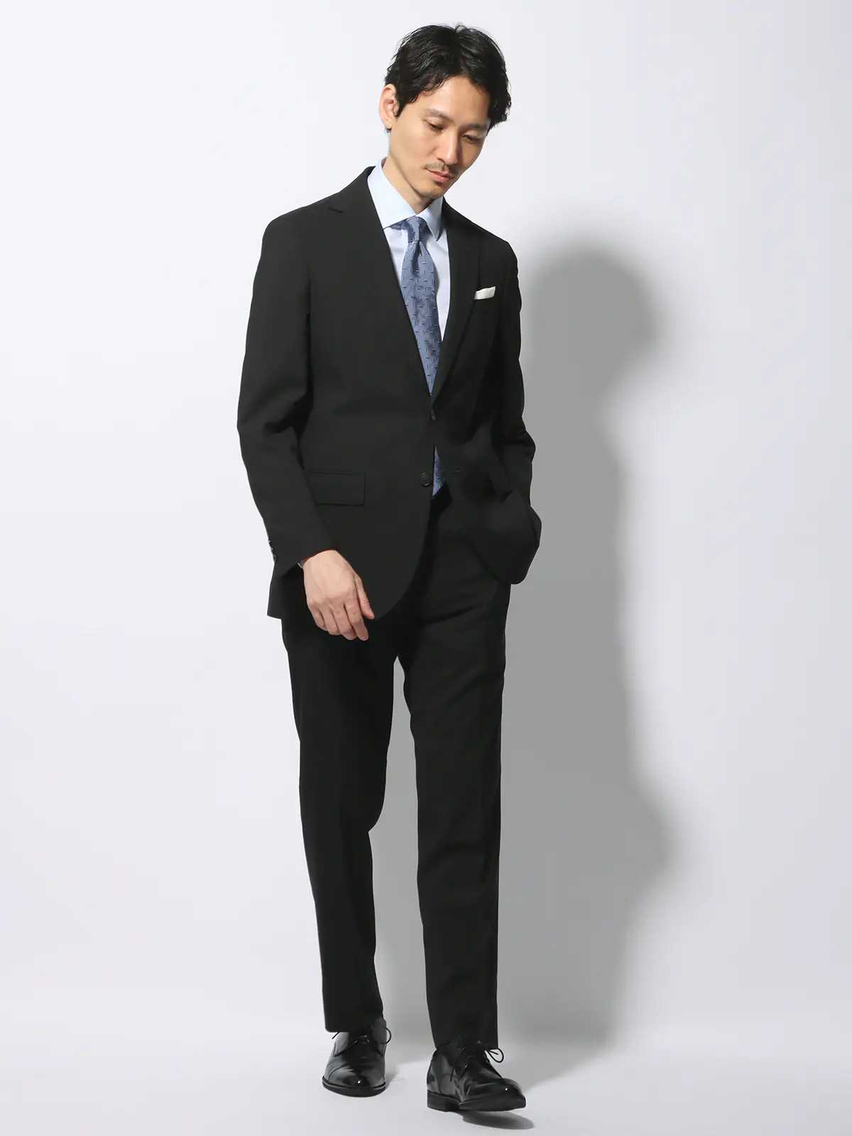 WEB限定/スーツ/ウォッシャブル/ストレッチ/2つボタン/ヘリンボーン/裾上げ済み ブラック 体型(DROP):普通 6DROP(A体),身長:165cm