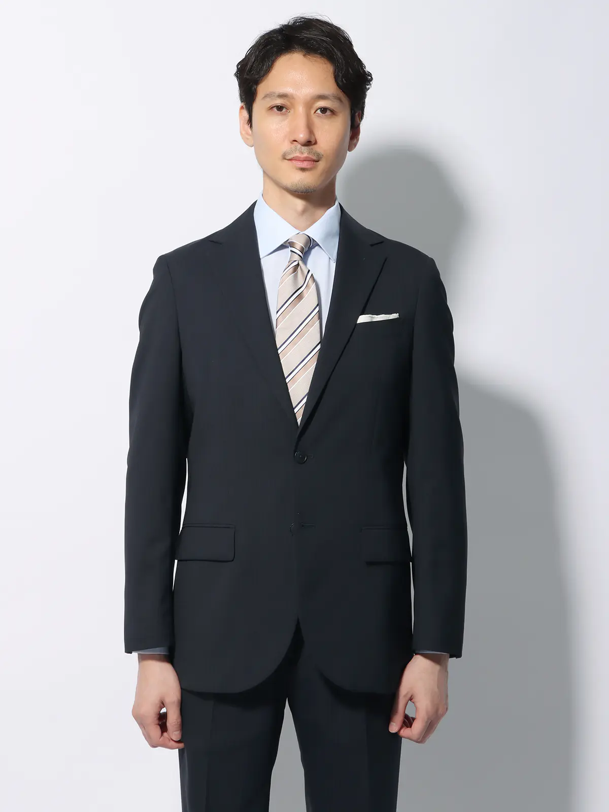 WEB限定/スーツ/ウォッシャブル/ストレッチ/2つボタン/ヘリンボーン/裾上げ済み ネイビー 体型(DROP):スリム 8DROP(YA体),身長:165cm