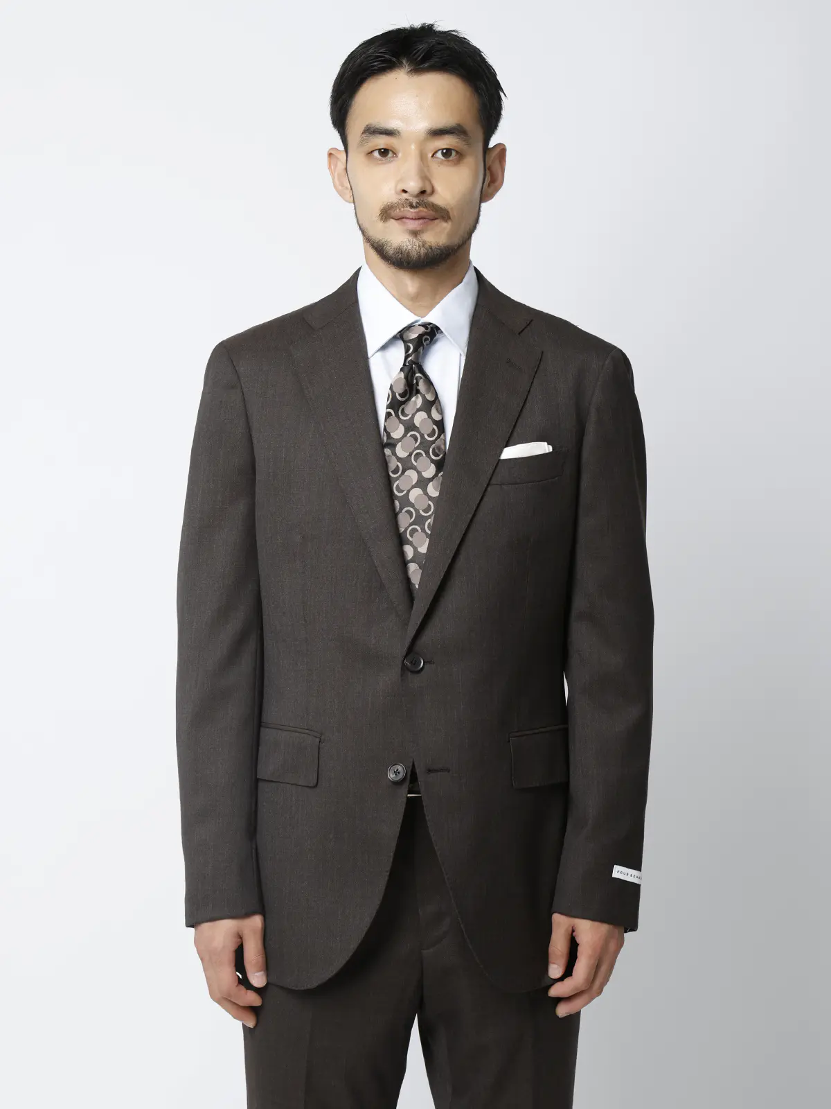 スーツ／2つボタン／HAND MADE／織柄／CH25 ブラウン 体型（DROP):ややがっしり　4DROP(AB体),身長:185cm