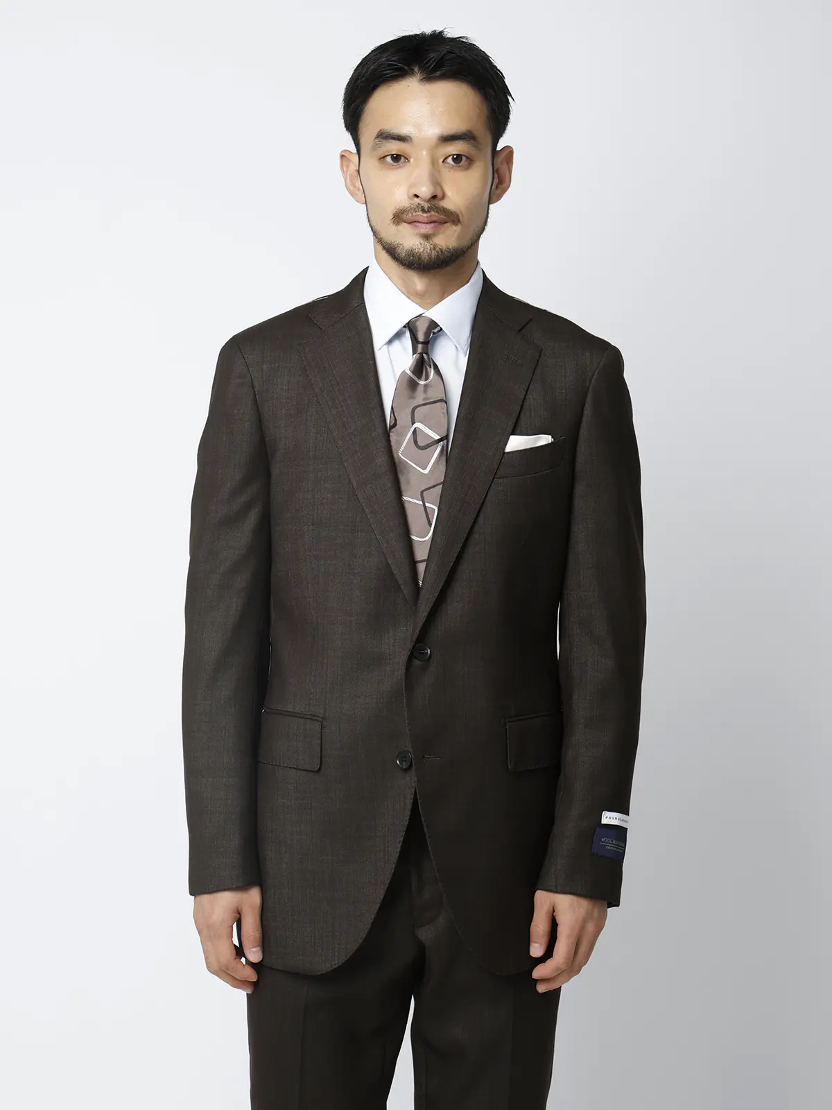 スーツ／ストレッチ／2つボタン／HAND MADE／織柄／CH25 ブラウン 体型（DROP):普通　6DROP(A体),身長:170cm
