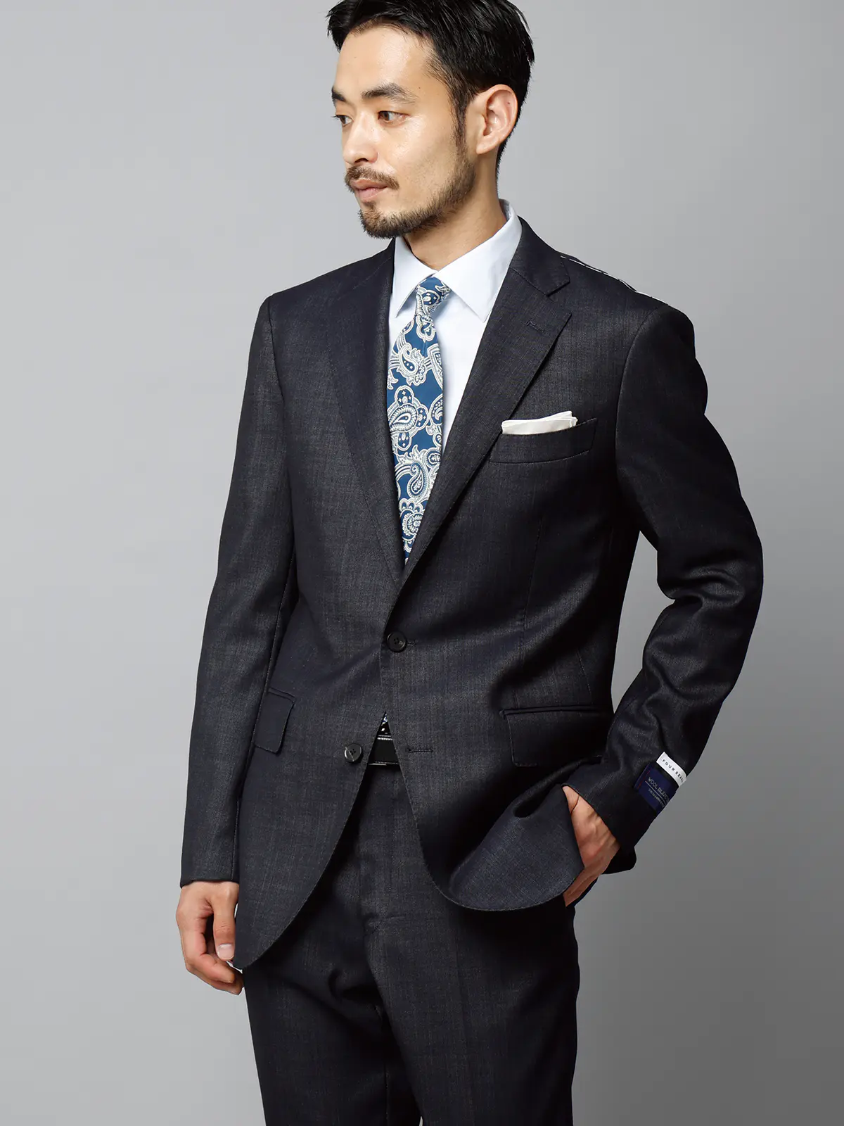 スーツ／ストレッチ／2つボタン／HAND MADE／織柄／CH25 ネイビー 体型（DROP):ややがっしり　4DROP(AB体),身長:185cm