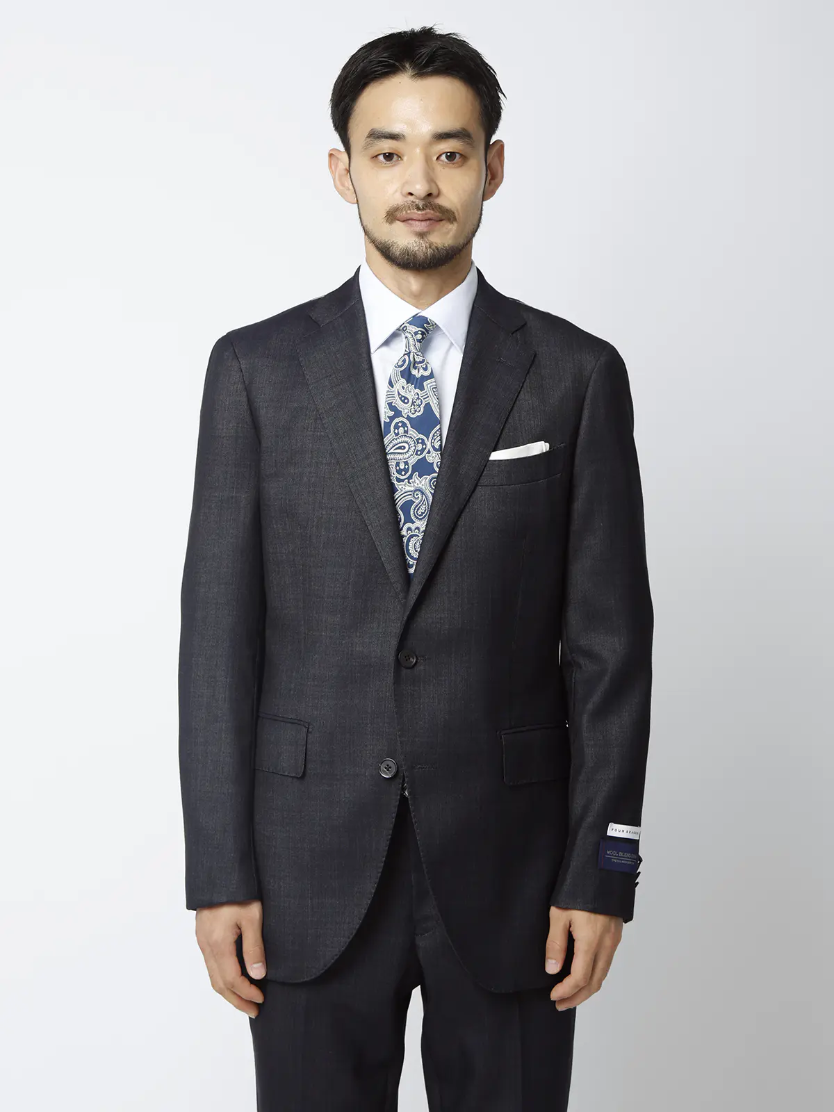 スーツ／ストレッチ／2つボタン／HAND MADE／織柄／CH25 ネイビー 体型（DROP):ややがっしり　4DROP(AB体),身長:185cm