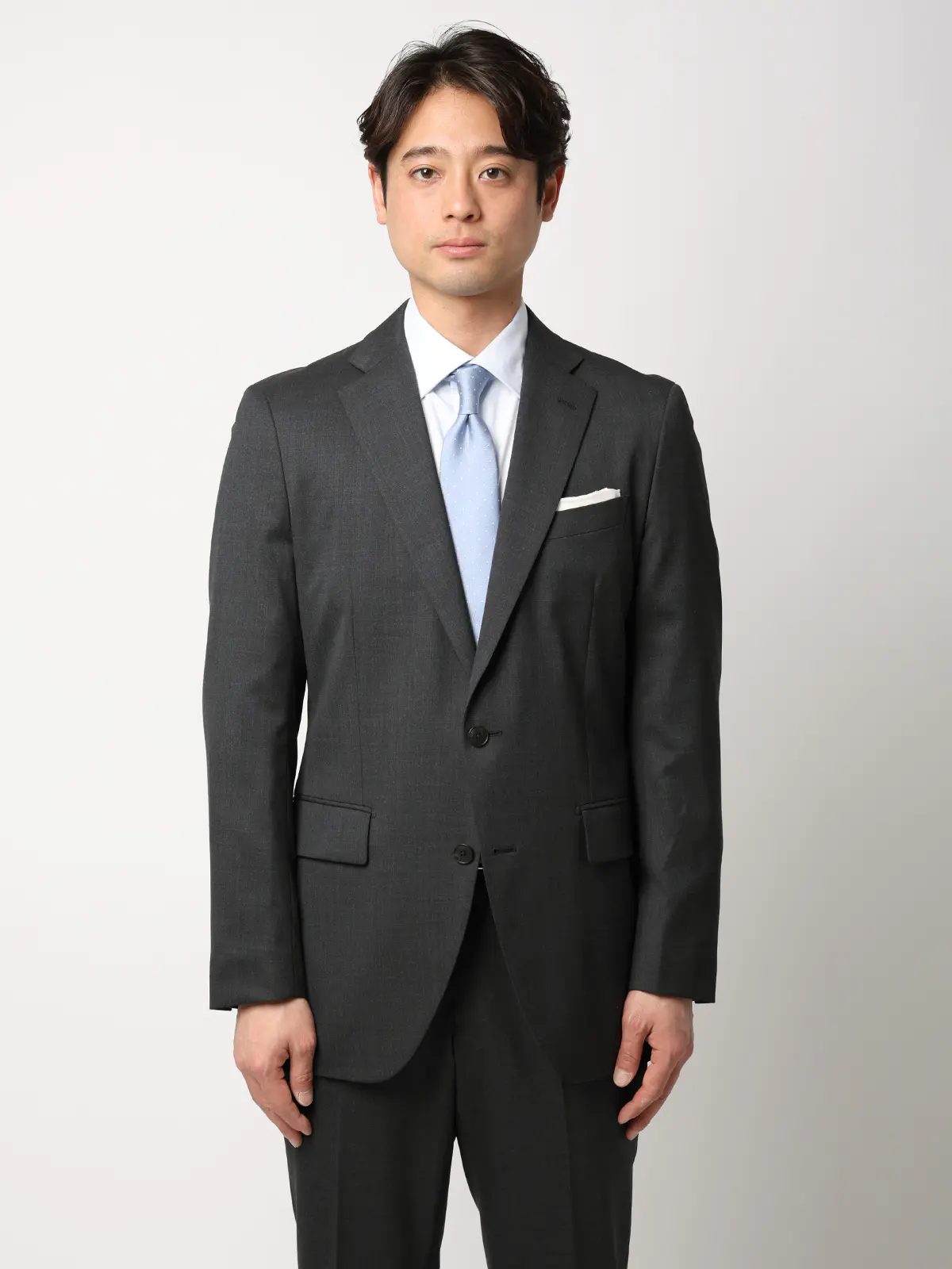 スーツ／ウォッシャブル／2つボタン／Premium Wool Blend／無地／CH25 チャコール 体型（DROP):スリム　8DROP(YA体),身長:160cm