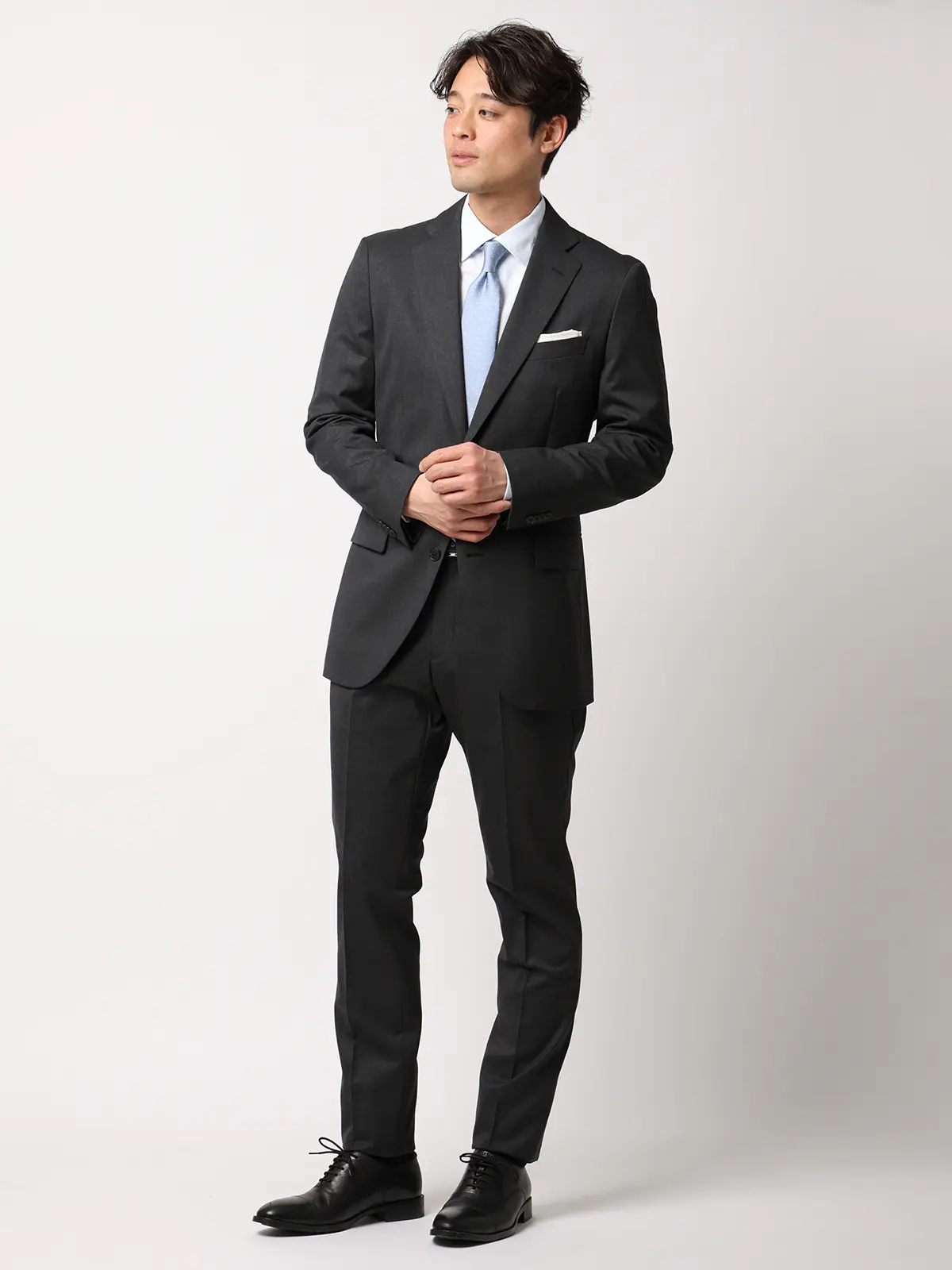 スーツ／ウォッシャブル／2つボタン／Premium Wool Blend／無地／CH25 チャコール 体型（DROP):スリム　8DROP(YA体),身長:160cm