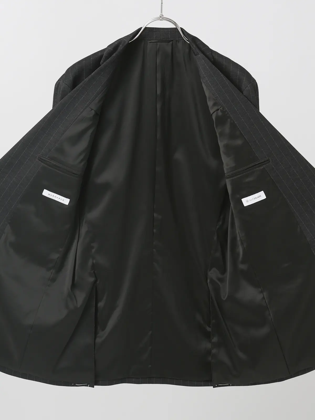 伸びるスーツ~Jersey~/ウォッシャブル/ストレッチ/2つボタン/ペンシルストライプ/CH25 グレー 体型(DROP):スリム 8DROP(YA体),身長:160cm