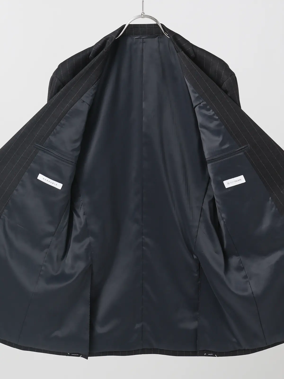 伸びるスーツ～Jersey～／ウォッシャブル／ストレッチ／2つボタン／ペンシルストライプ／CH25 ネイビー 体型（DROP):スリム　8DROP(YA体),身長:160cm