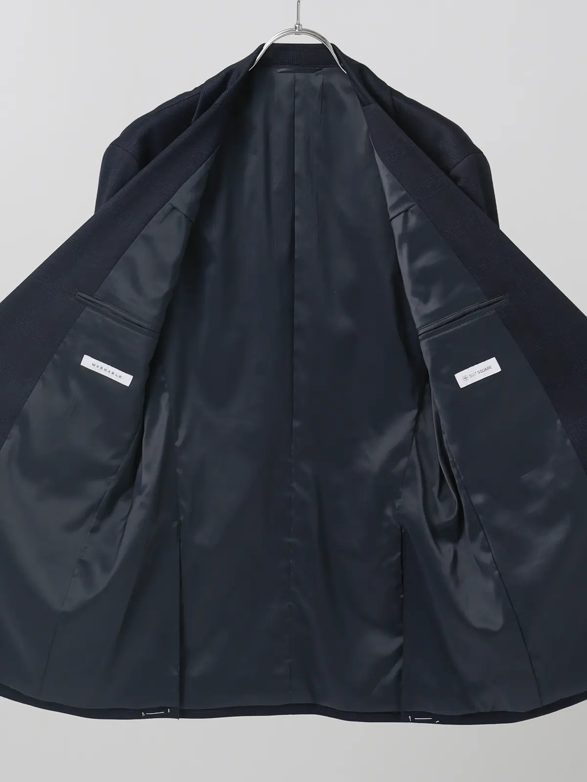 伸びるスーツ～Jersey～／ウォッシャブル／ストレッチ／2つボタン／グレンチェック／CH25 ネイビー 体型（DROP):スリム　8DROP(YA体),身長:160cm