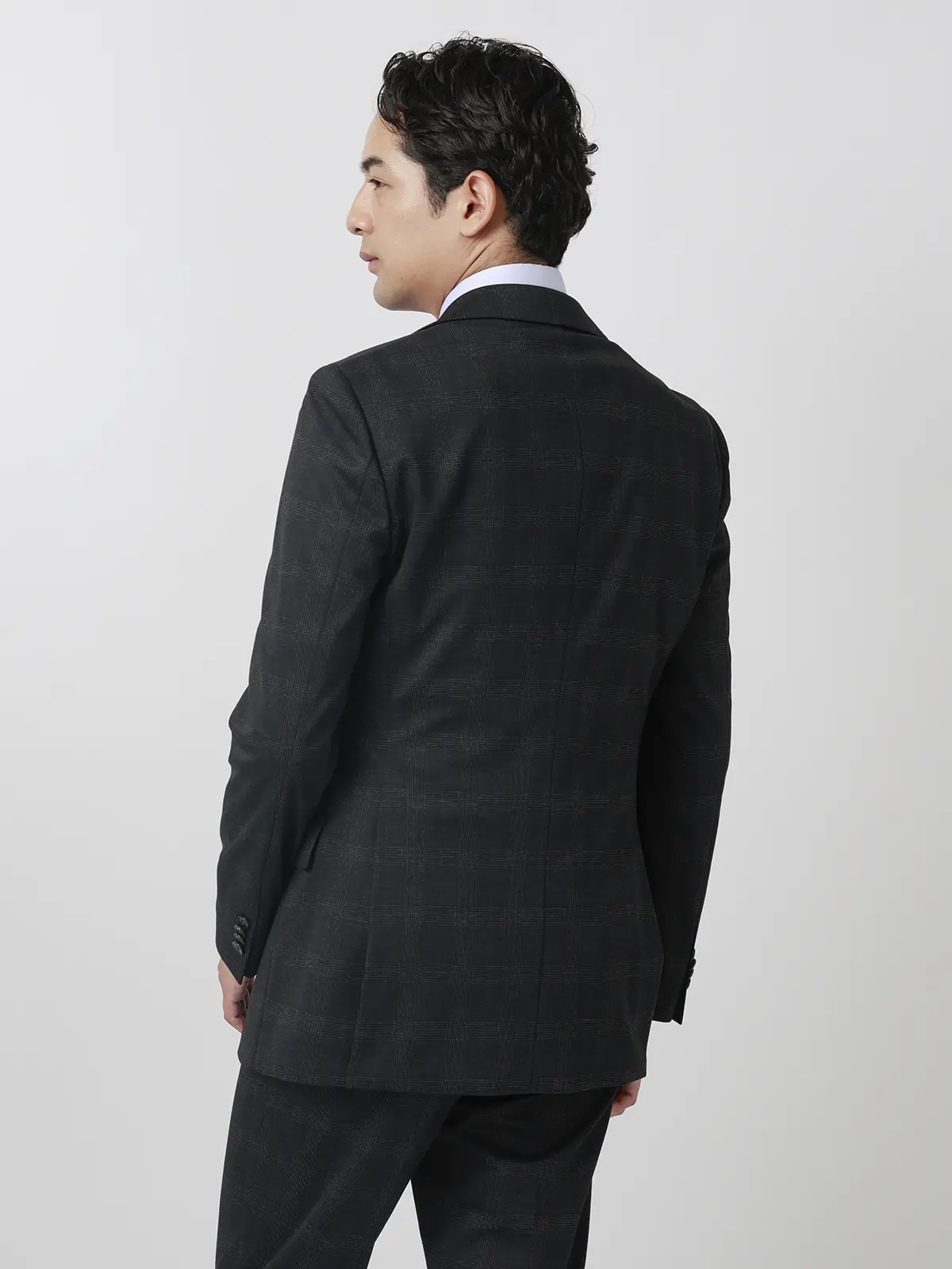 伸びるスーツ～Jersey～／ウォッシャブル／ストレッチ／2つボタン／グレンチェック／CH25 チャコール 体型（DROP):がっしり　2DROP(BE体),身長:170cm