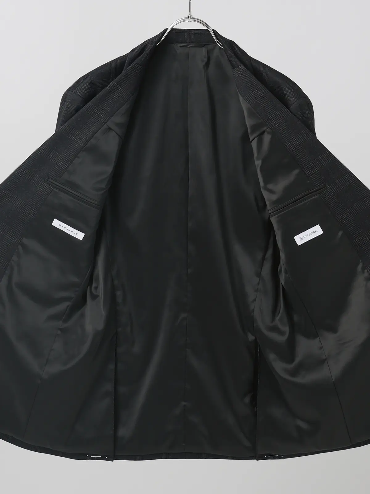 伸びるスーツ～Jersey～／ウォッシャブル／ストレッチ／2つボタン／グレンチェック／CH25 チャコール 体型（DROP):がっしり　2DROP(BE体),身長:170cm