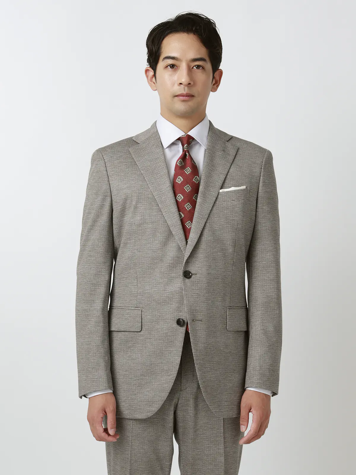 伸びるスーツ~Jersey~/ウォッシャブル/ストレッチ/2つボタン/ハウンドトゥース/CH25 ベージュ 体型(DROP):スリム 8DROP(YA体),身長:160cm