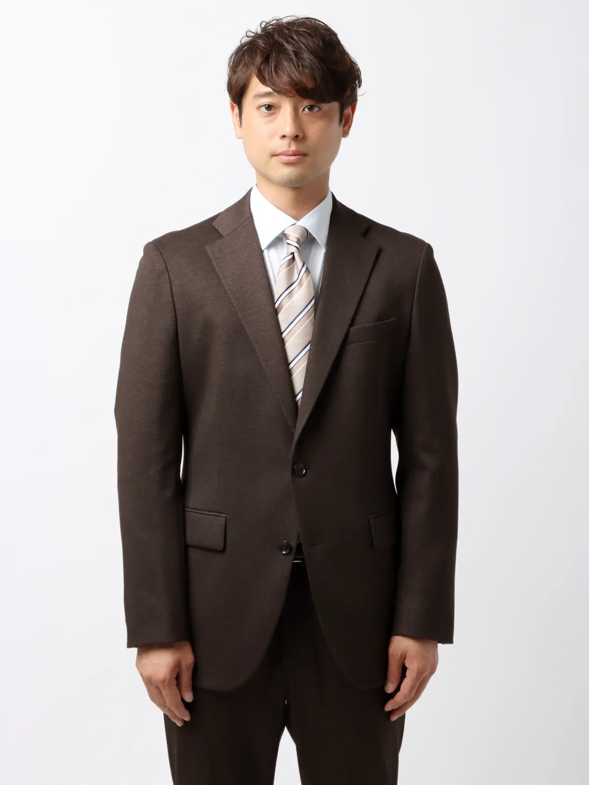 伸びるスーツ～Jersey～／ウォッシャブル／ストレッチ／2つボタン／無地／CH27 ブラウン 体型（DROP):普通　6DROP(A体),身長:160cm