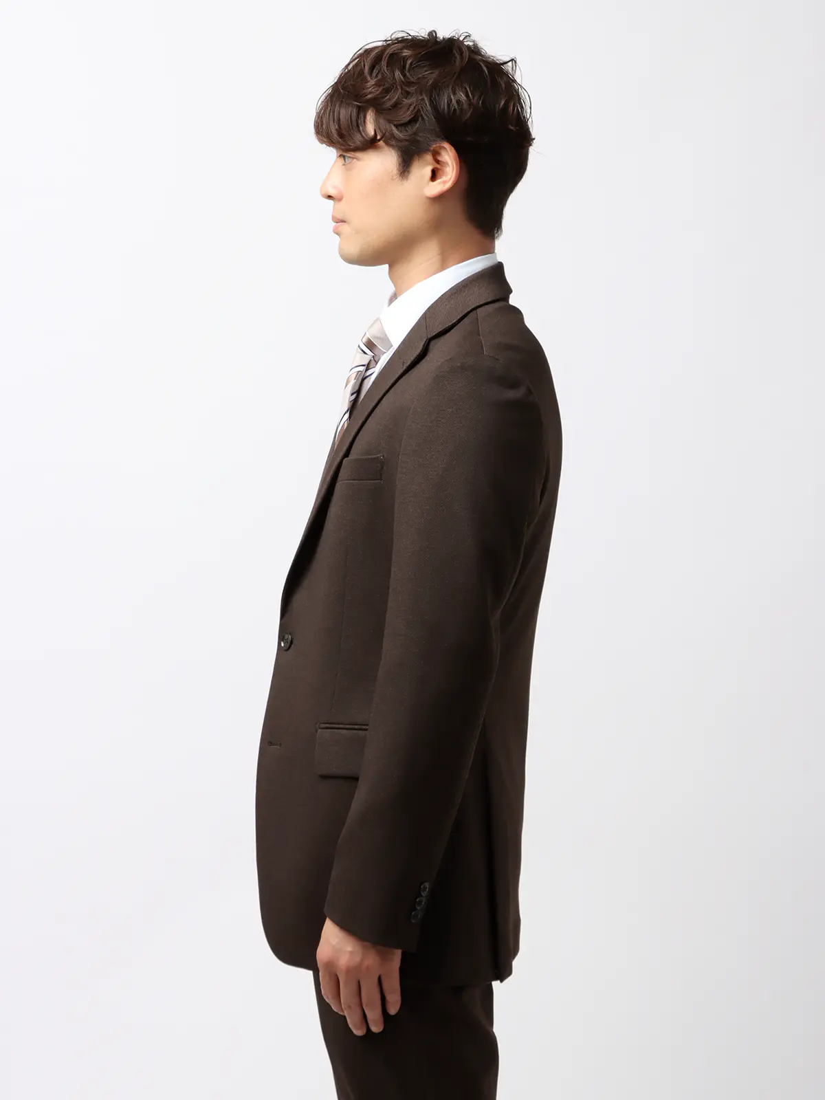 伸びるスーツ～Jersey～／ウォッシャブル／ストレッチ／2つボタン／無地／CH27 ブラウン 体型（DROP):普通　6DROP(A体),身長:160cm